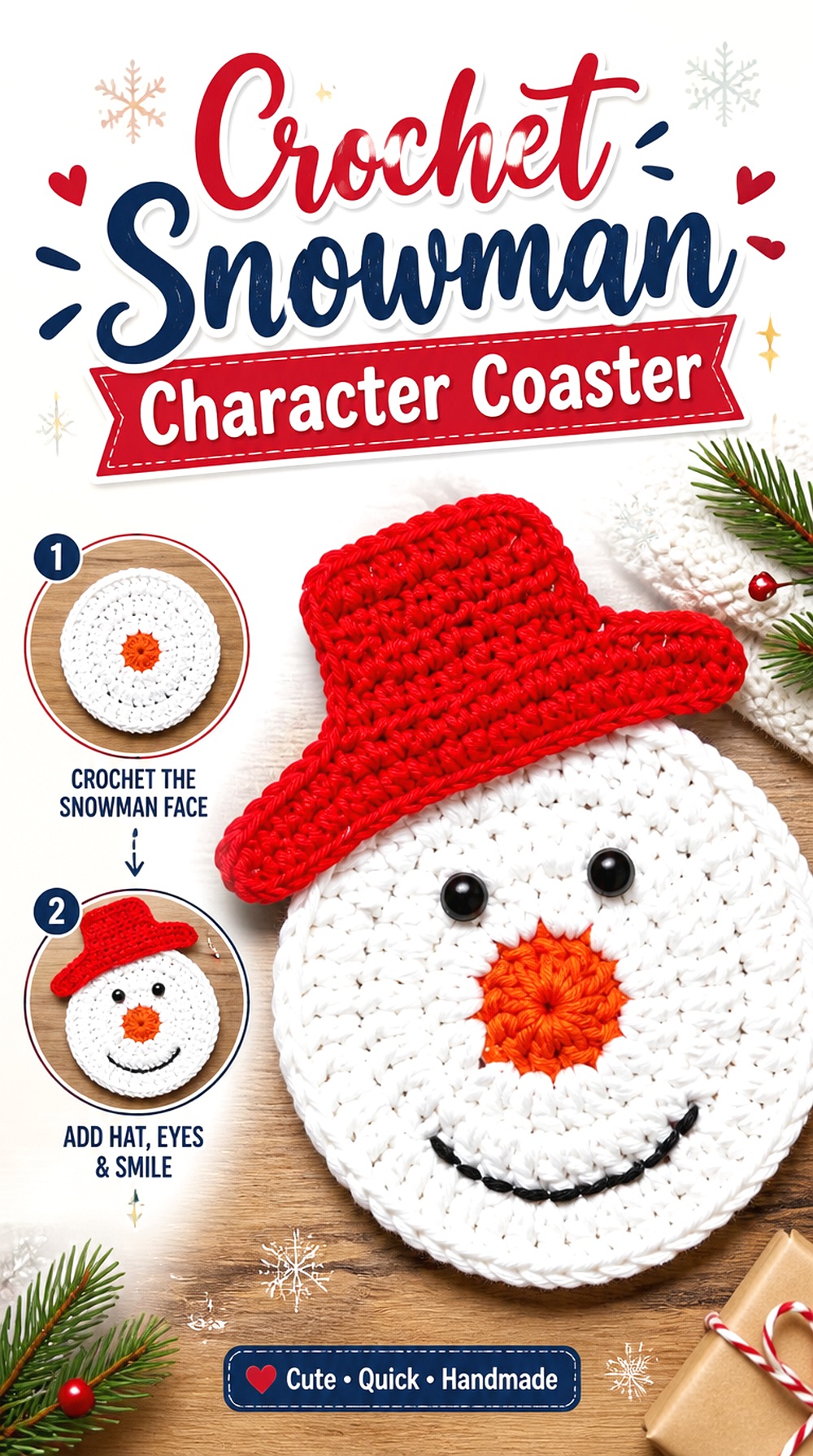Crochet Snowman Character Coaster