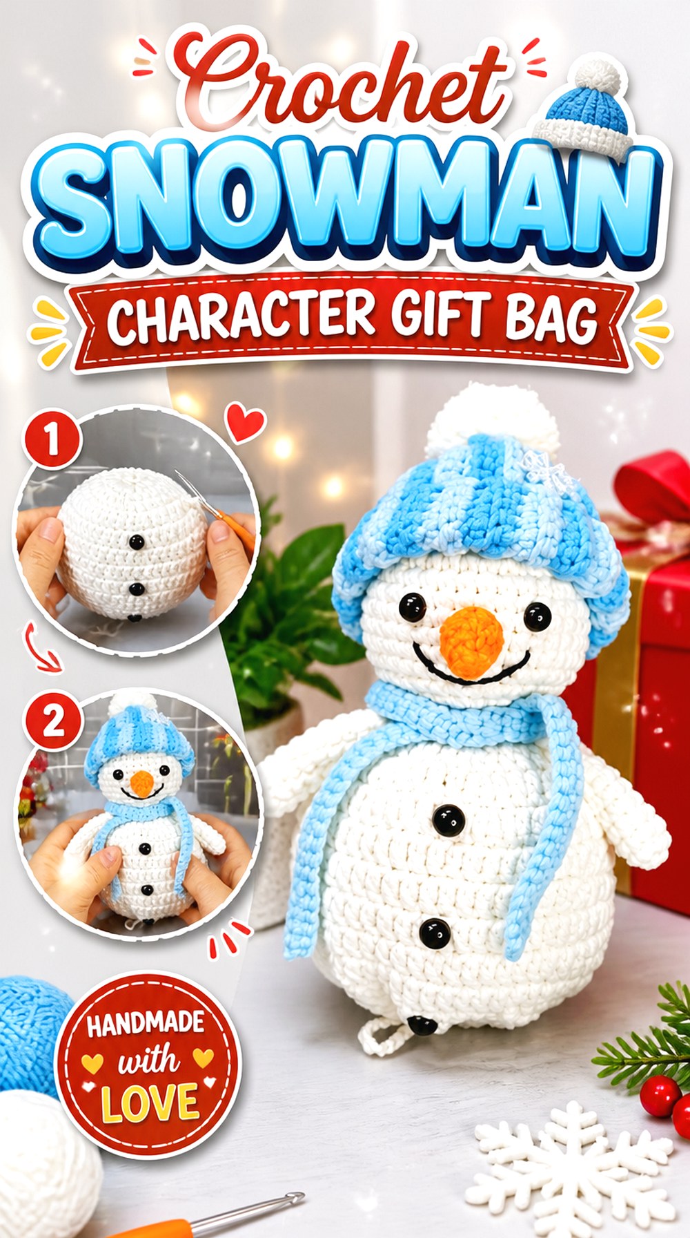 Crochet Snowman Character Gift Bag