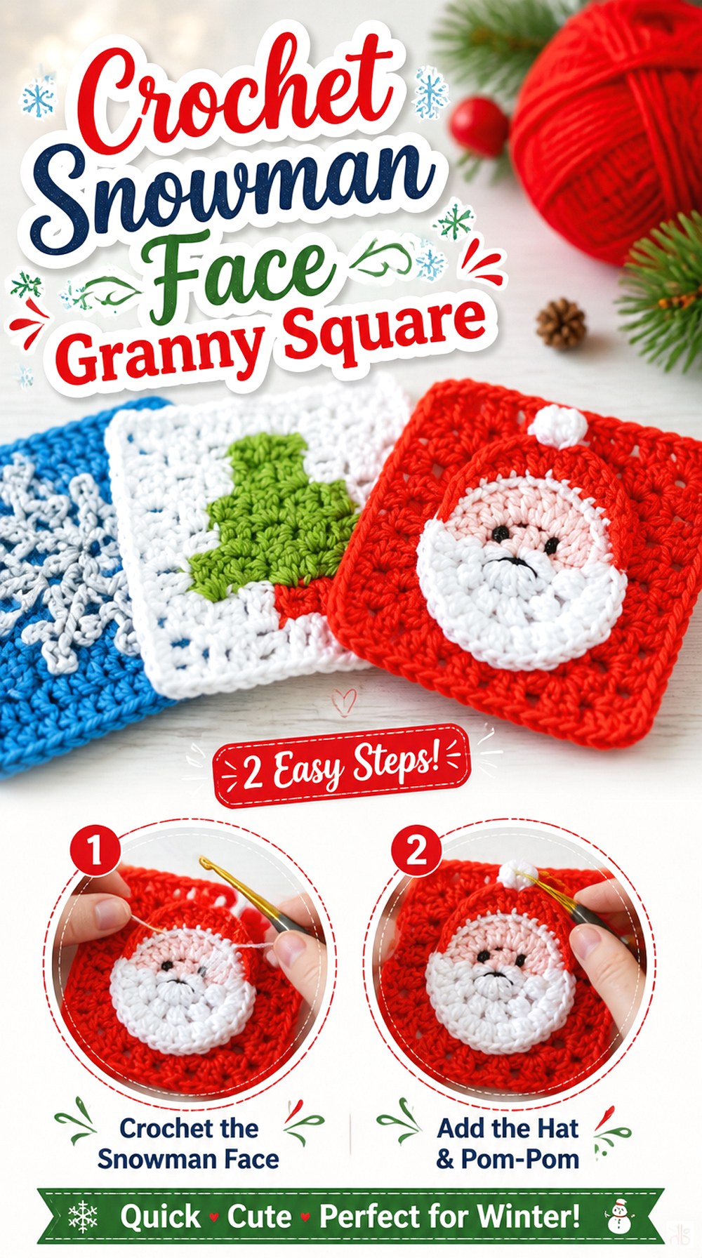 Crochet Snowman Face Granny Square