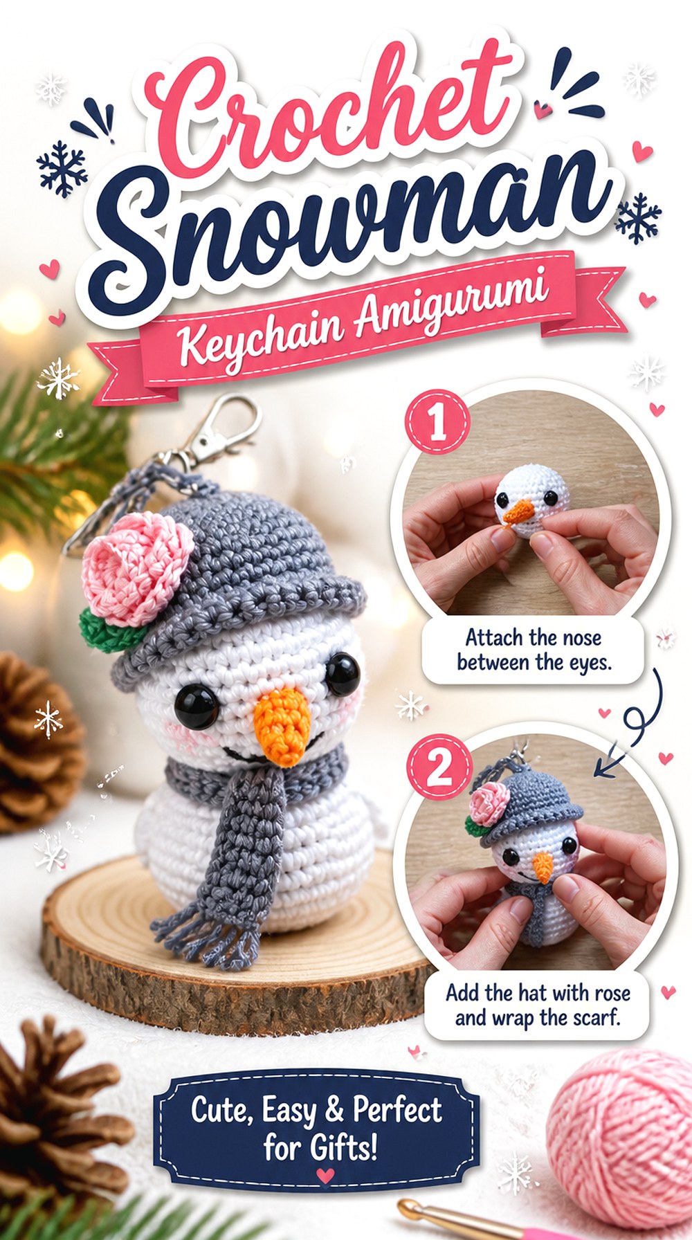 Crochet Snowman Keychain Amigurumi