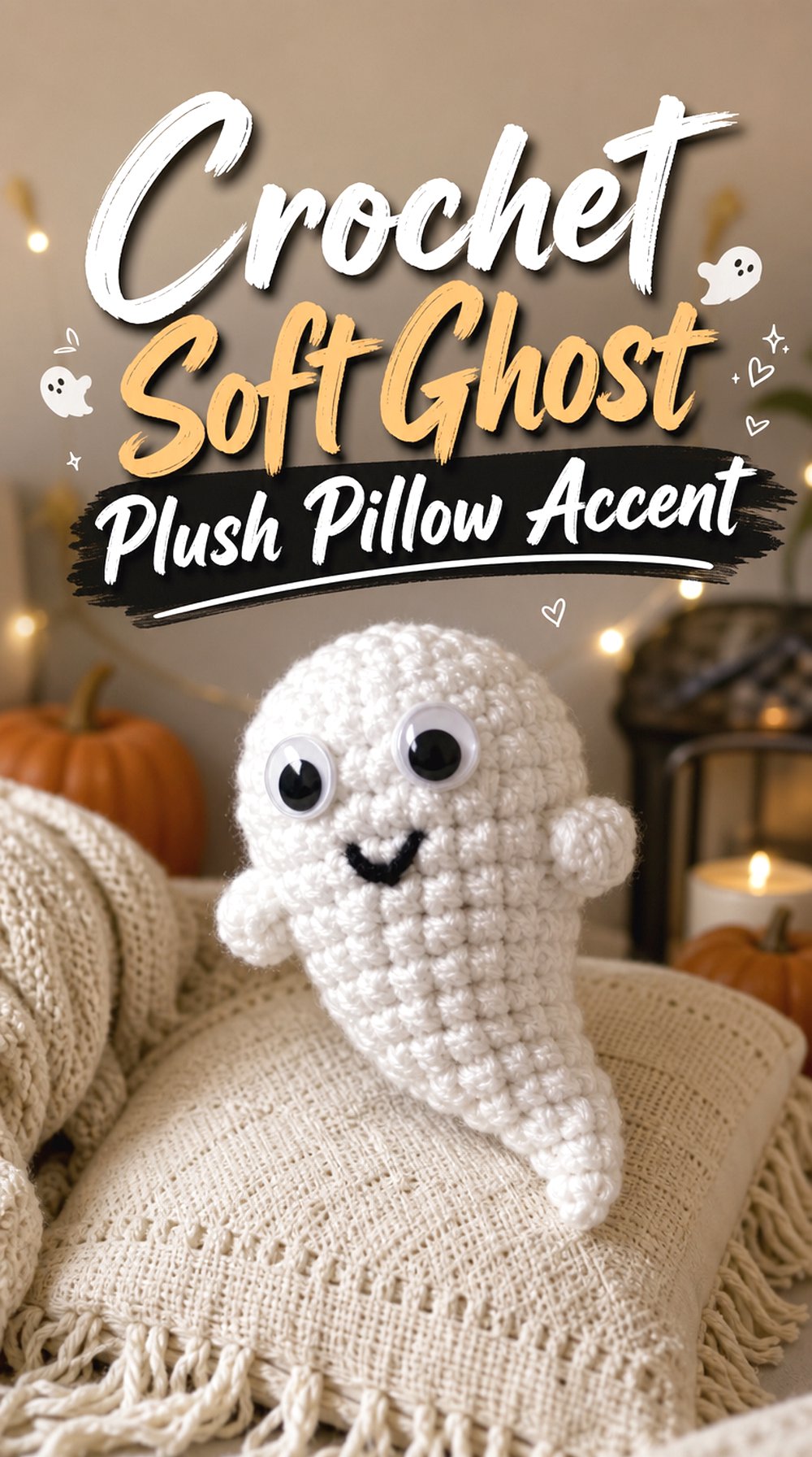 Crochet Soft Ghost Plush Pillow Accent