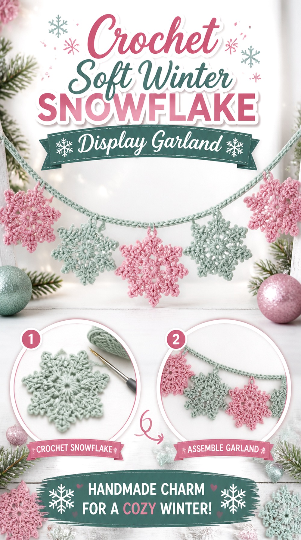 Crochet Soft Winter Snowflake Display Garland