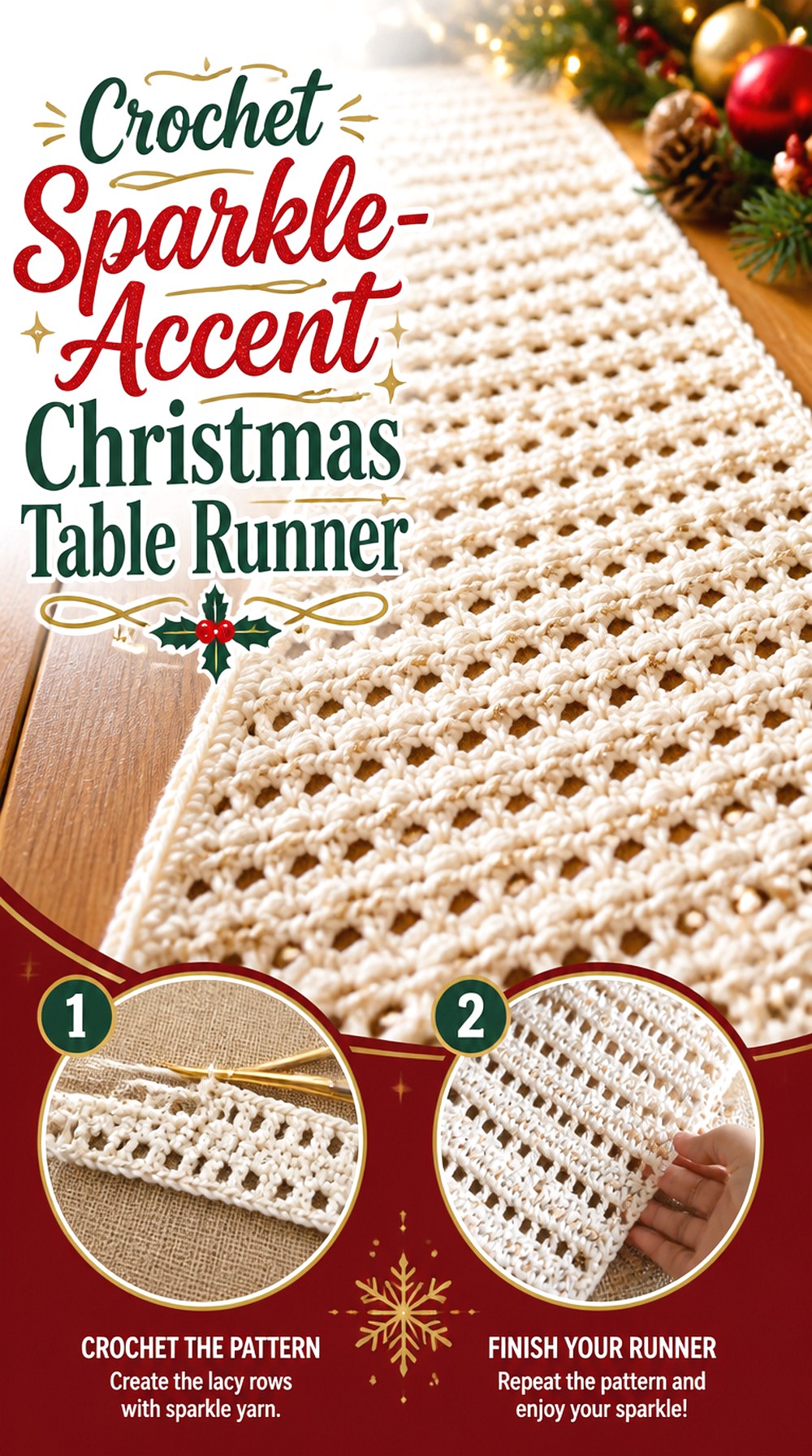 Crochet Sparkle Accent Christmas Table Runner