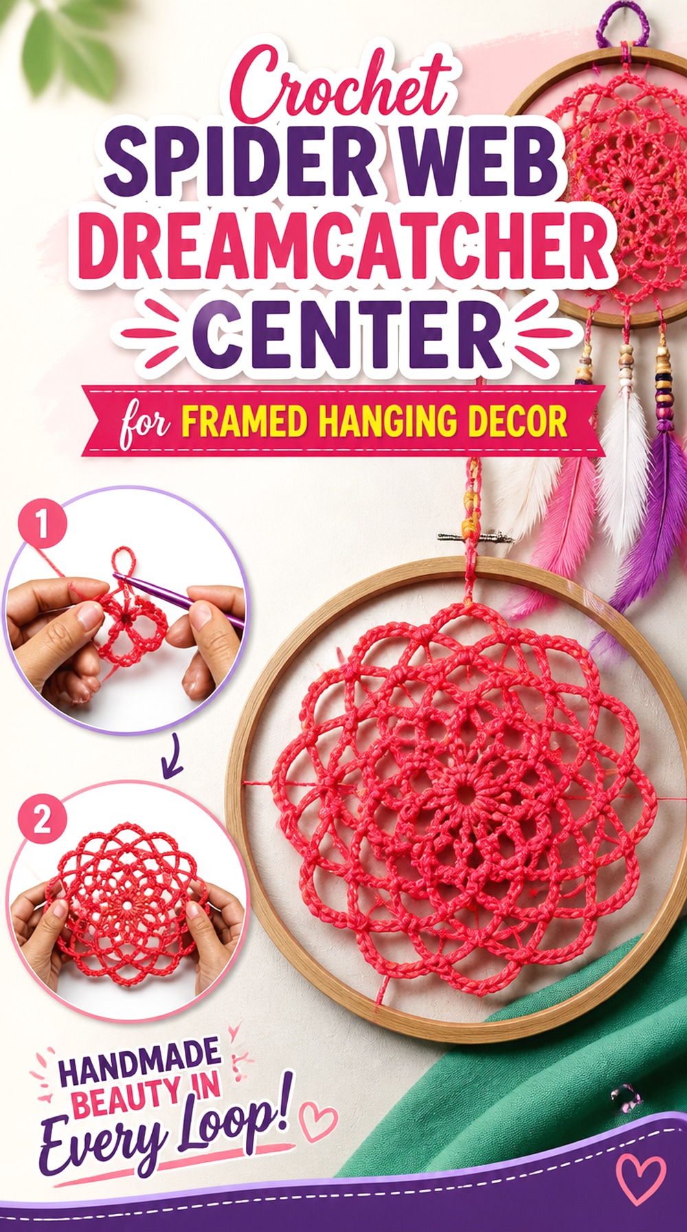 Crochet Spider Web Dreamcatcher Center for Framed Hanging Decor