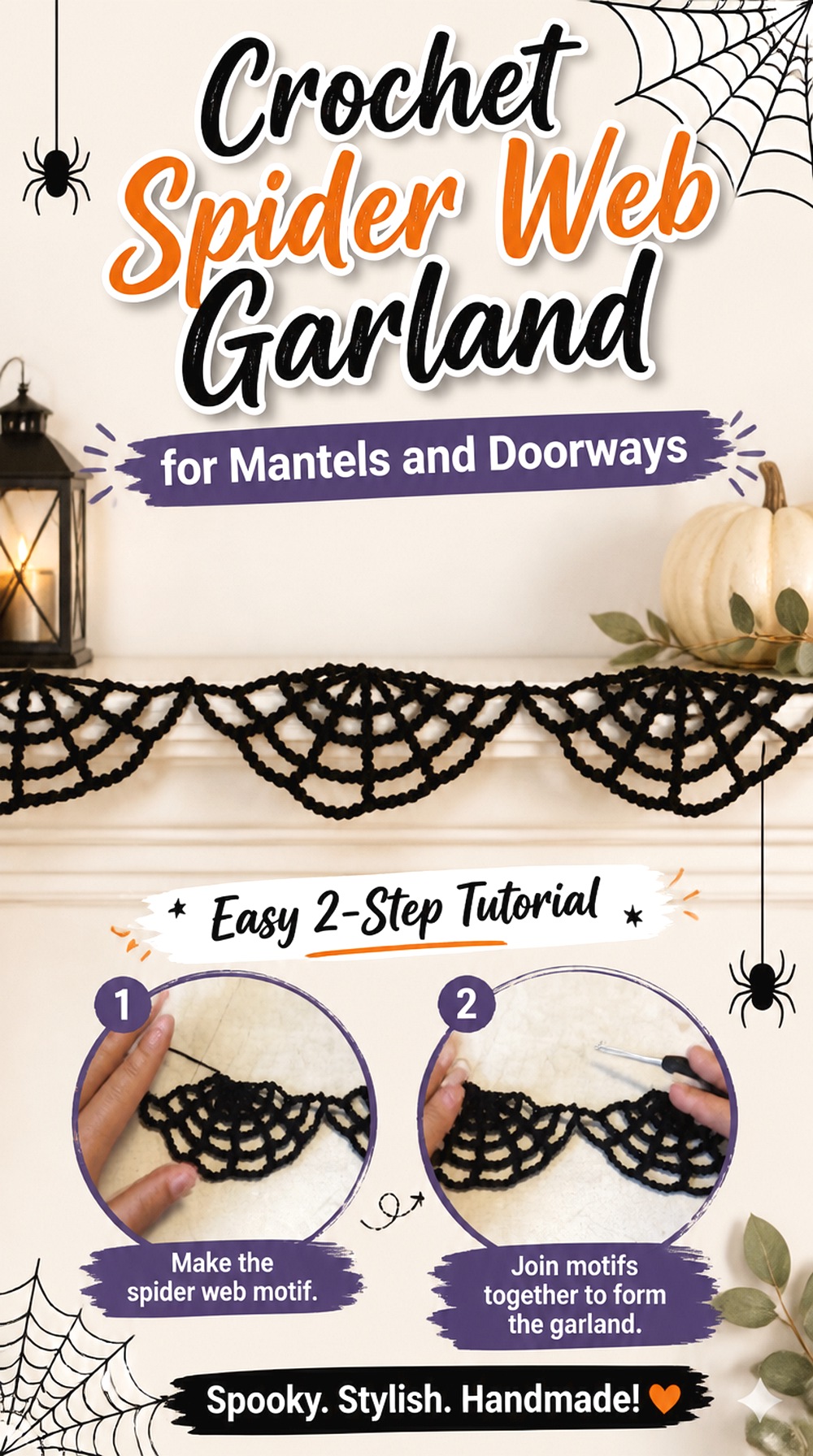 Crochet Spider Web Garland for Mantels and Doorways