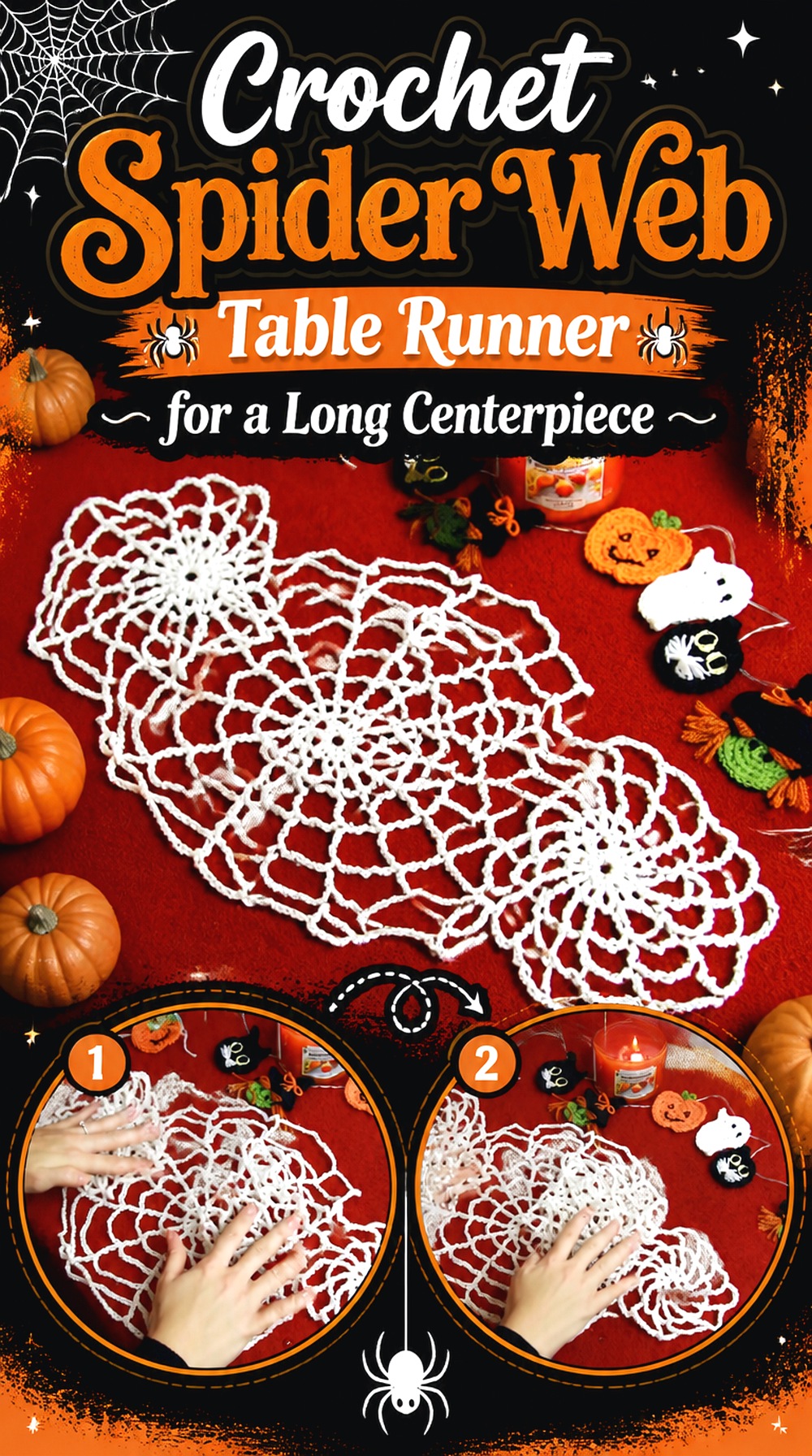 Crochet Spider Web Table Runner for a Long Centerpiece