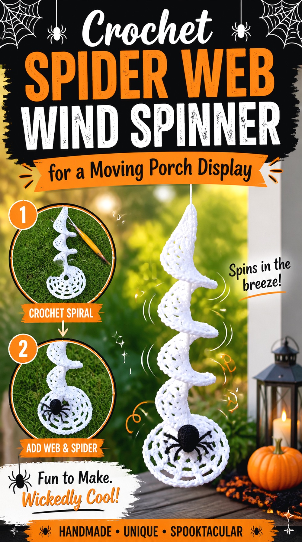 Crochet Spider Web Wind Spinner for a Moving Porch Display