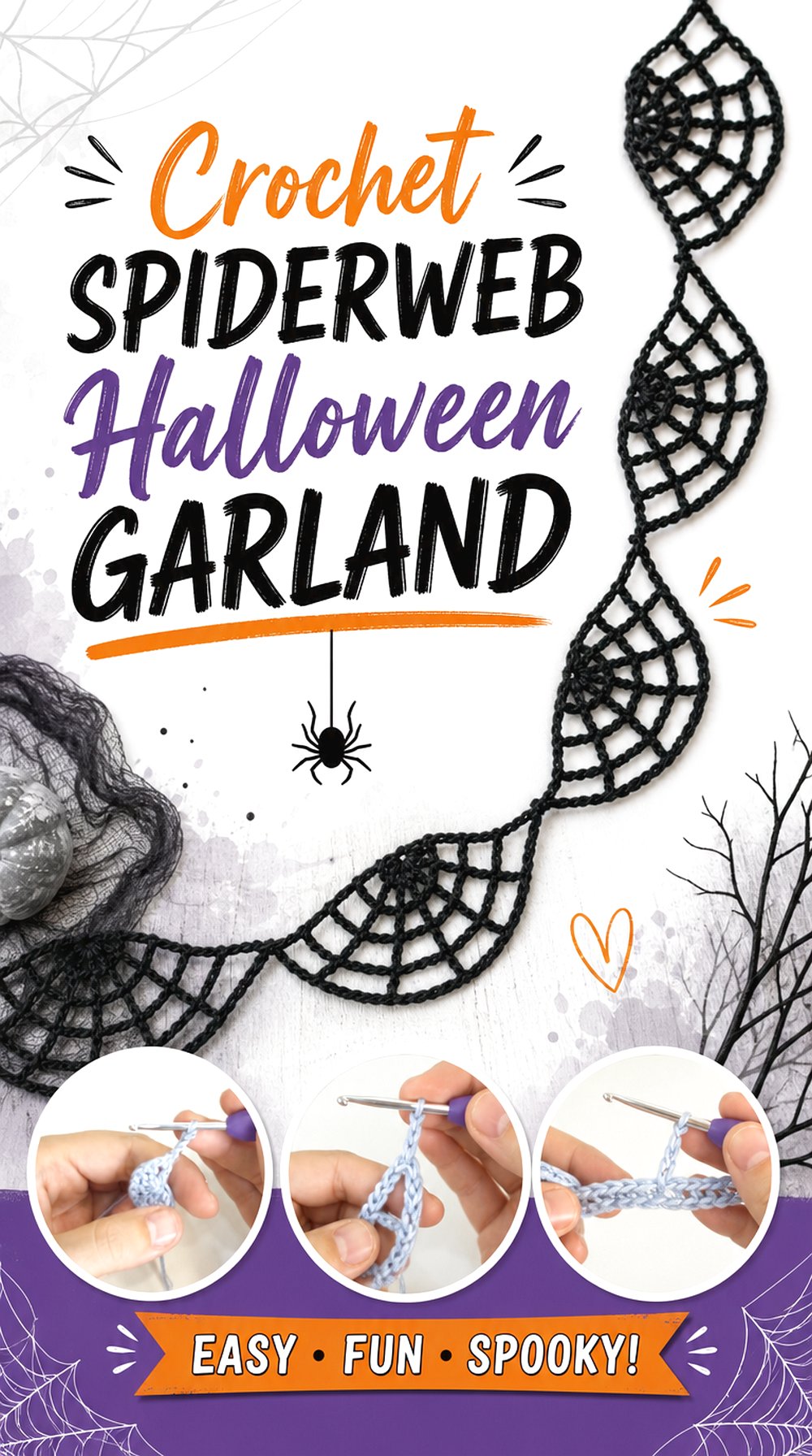 Crochet Spiderweb Halloween Garland