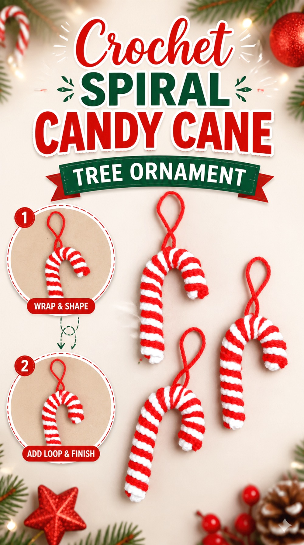 Crochet Spiral Candy Cane Tree Ornament