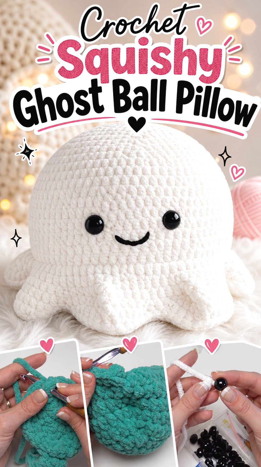 Crochet Squishy Ghost Ball Pillow