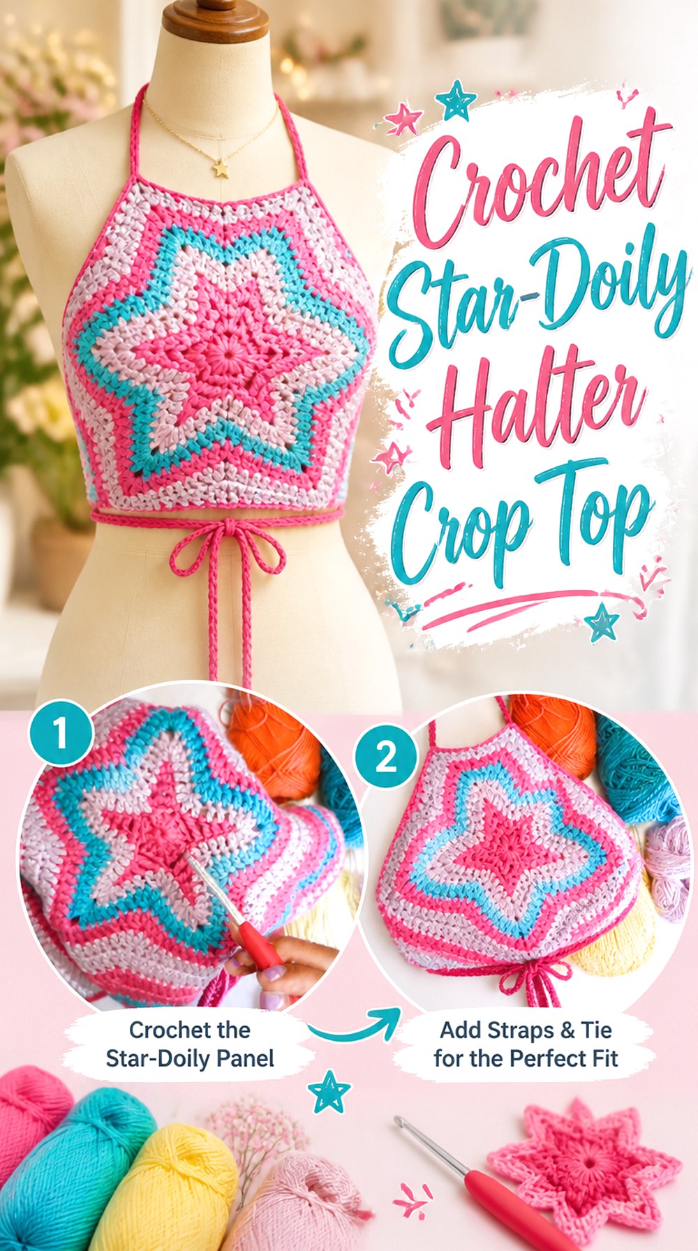 Crochet Star Doily Halter Crop Top