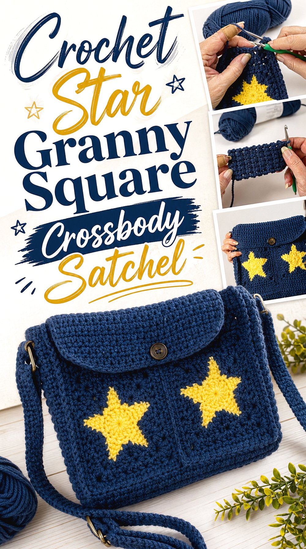 Crochet Star Granny Square Crossbody Satchel