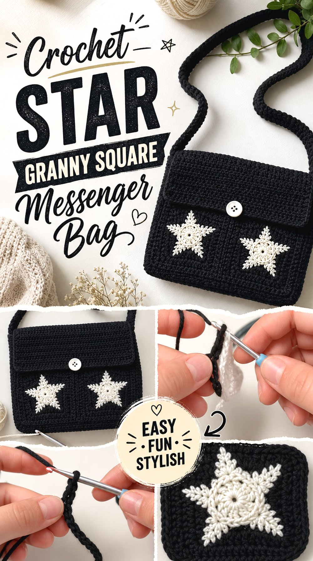 Crochet Star Granny Square Messenger Bag