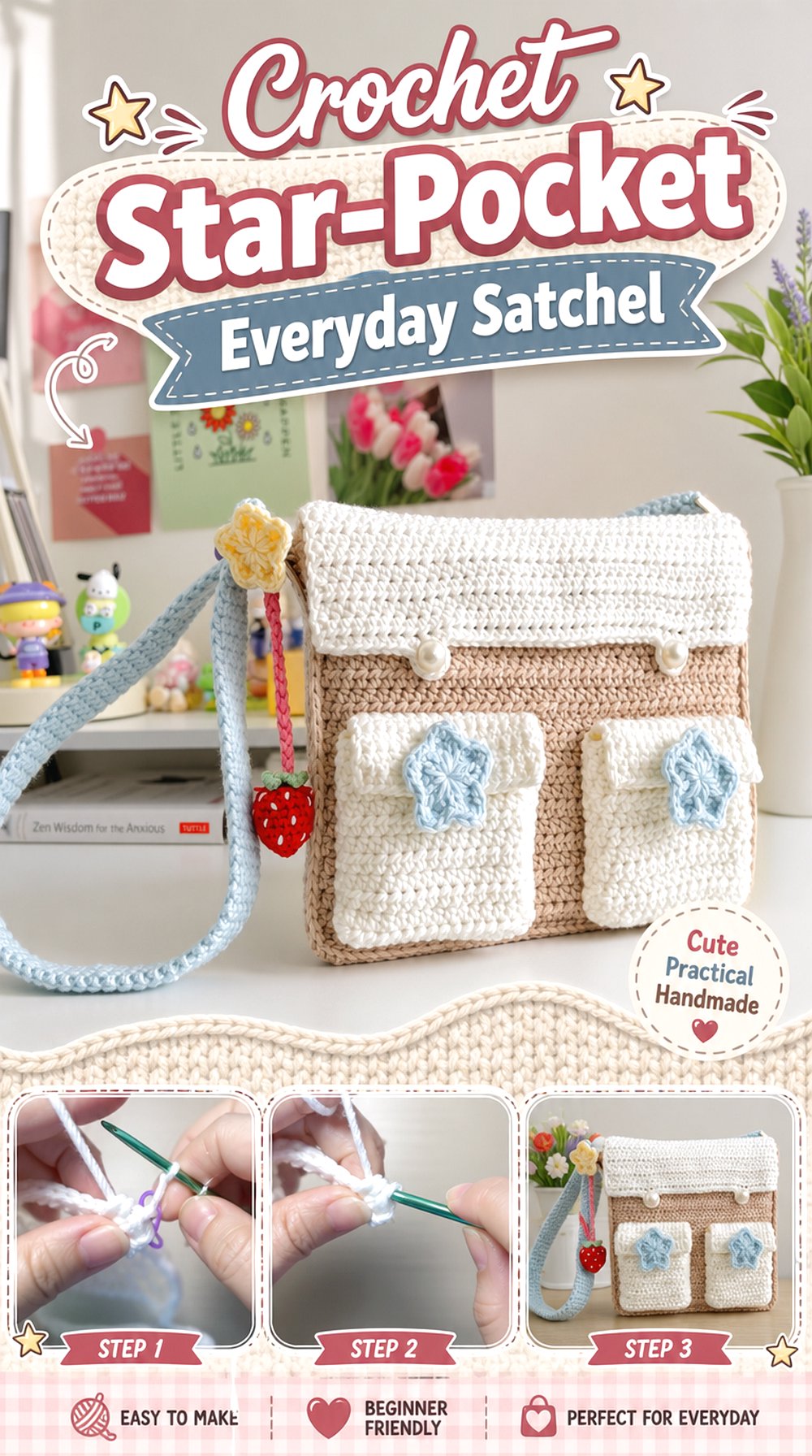 Crochet Star Pocket Everyday Satchel