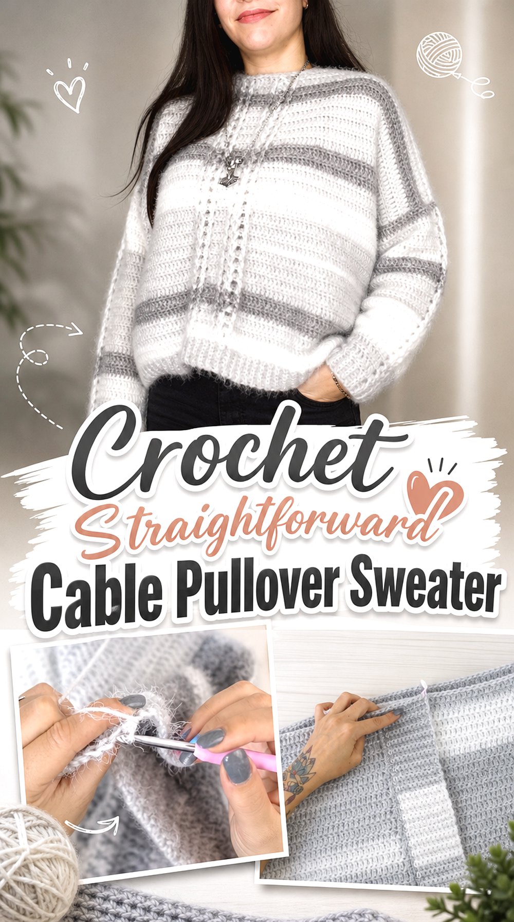 Crochet Straightforward Cable Pullover Sweater