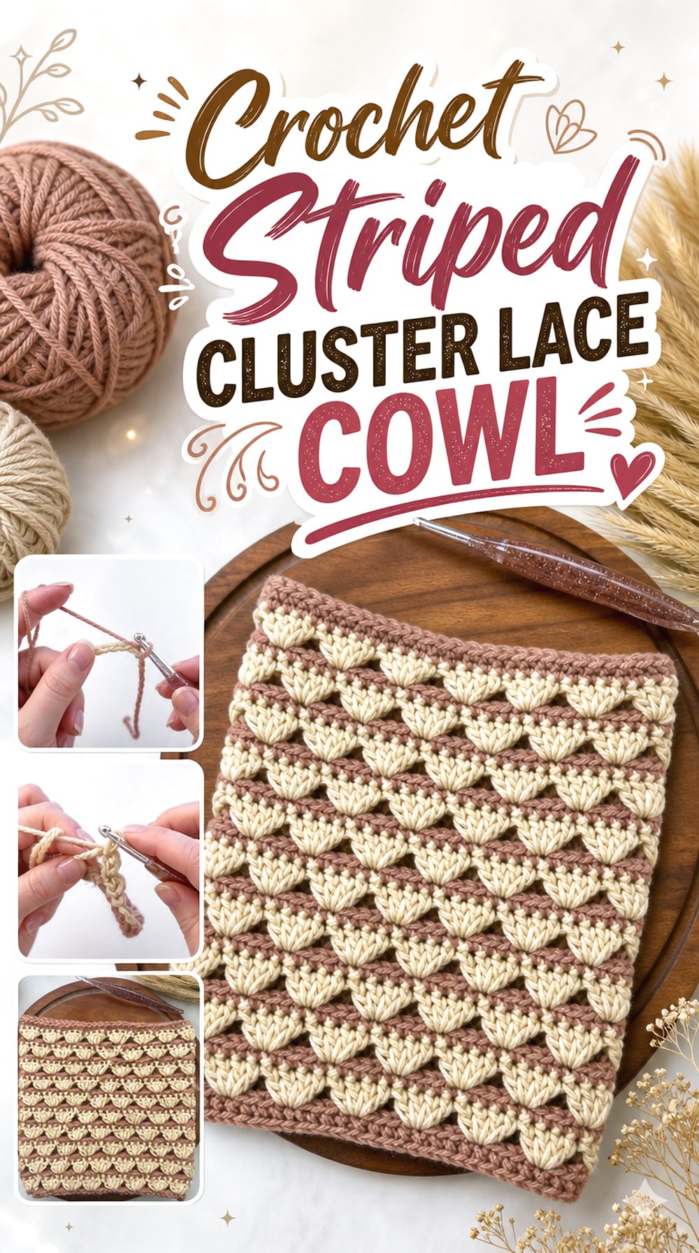 Crochet Striped Cluster Lace Cowl