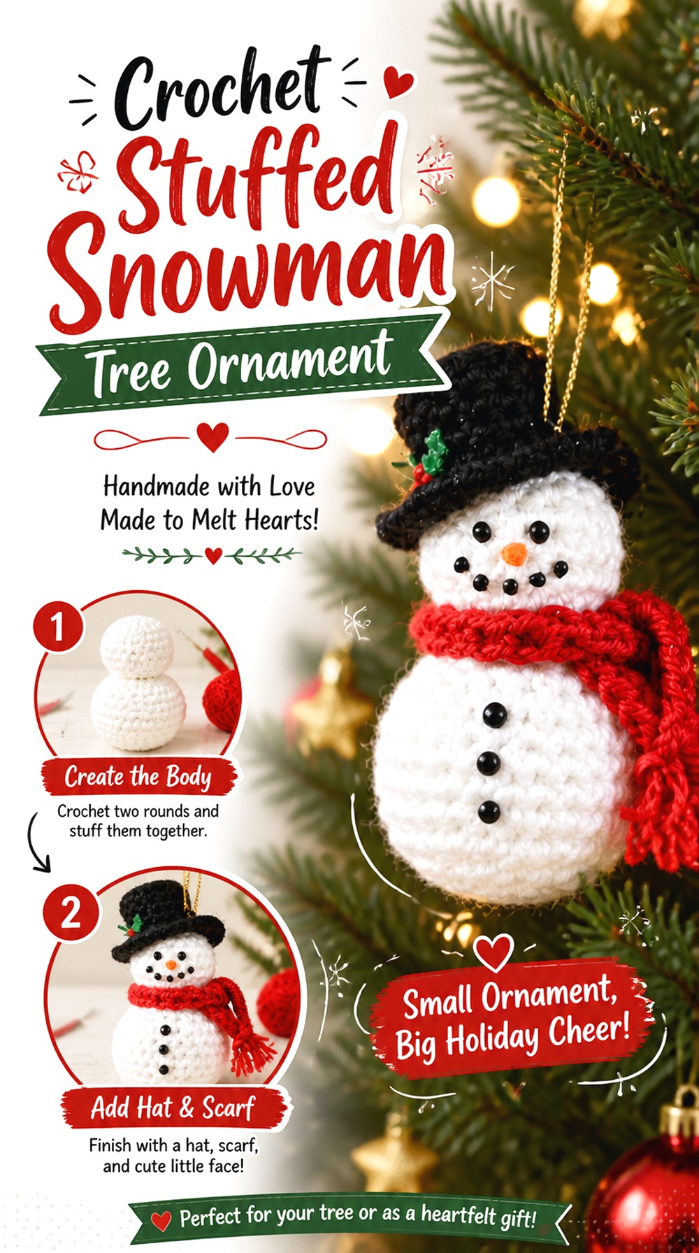 Crochet Stuffed Snowman Tree Ornament