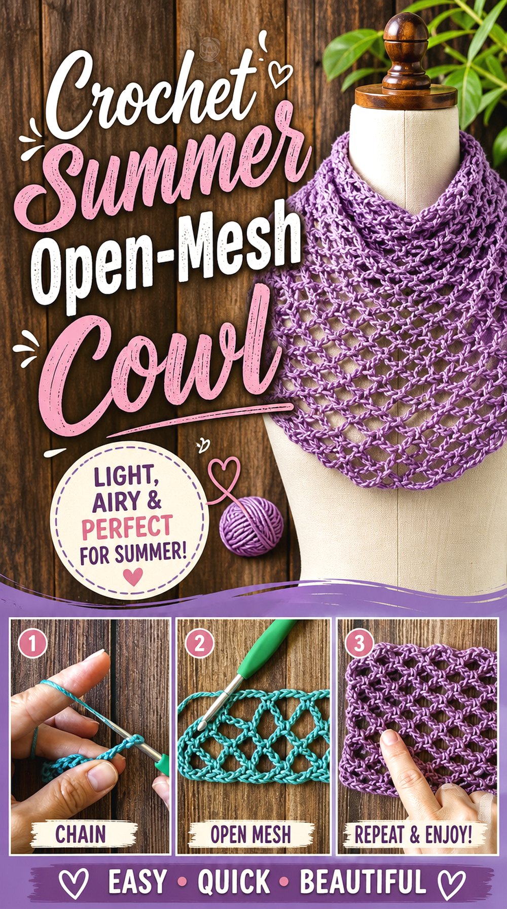 Crochet Summer Open Mesh Cowl
