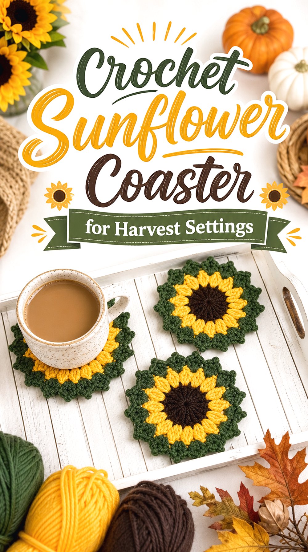 Crochet Sunflower Coaster for Harvest Settings