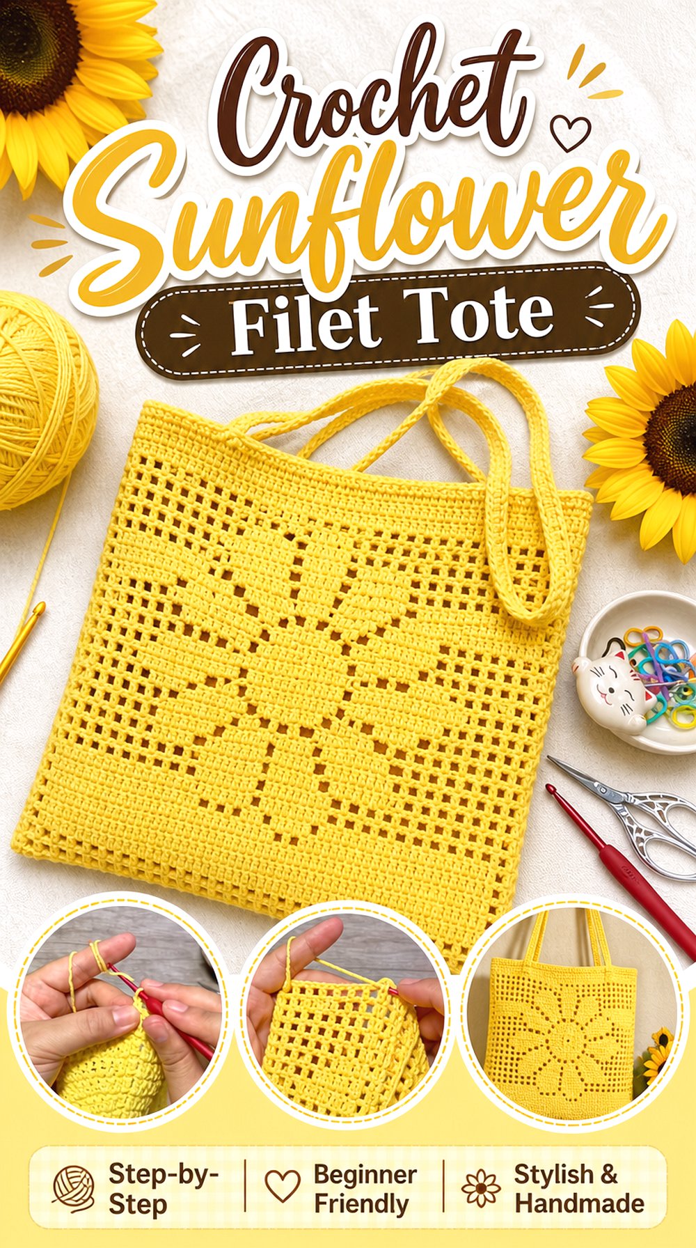 Crochet Sunflower Filet Tote
