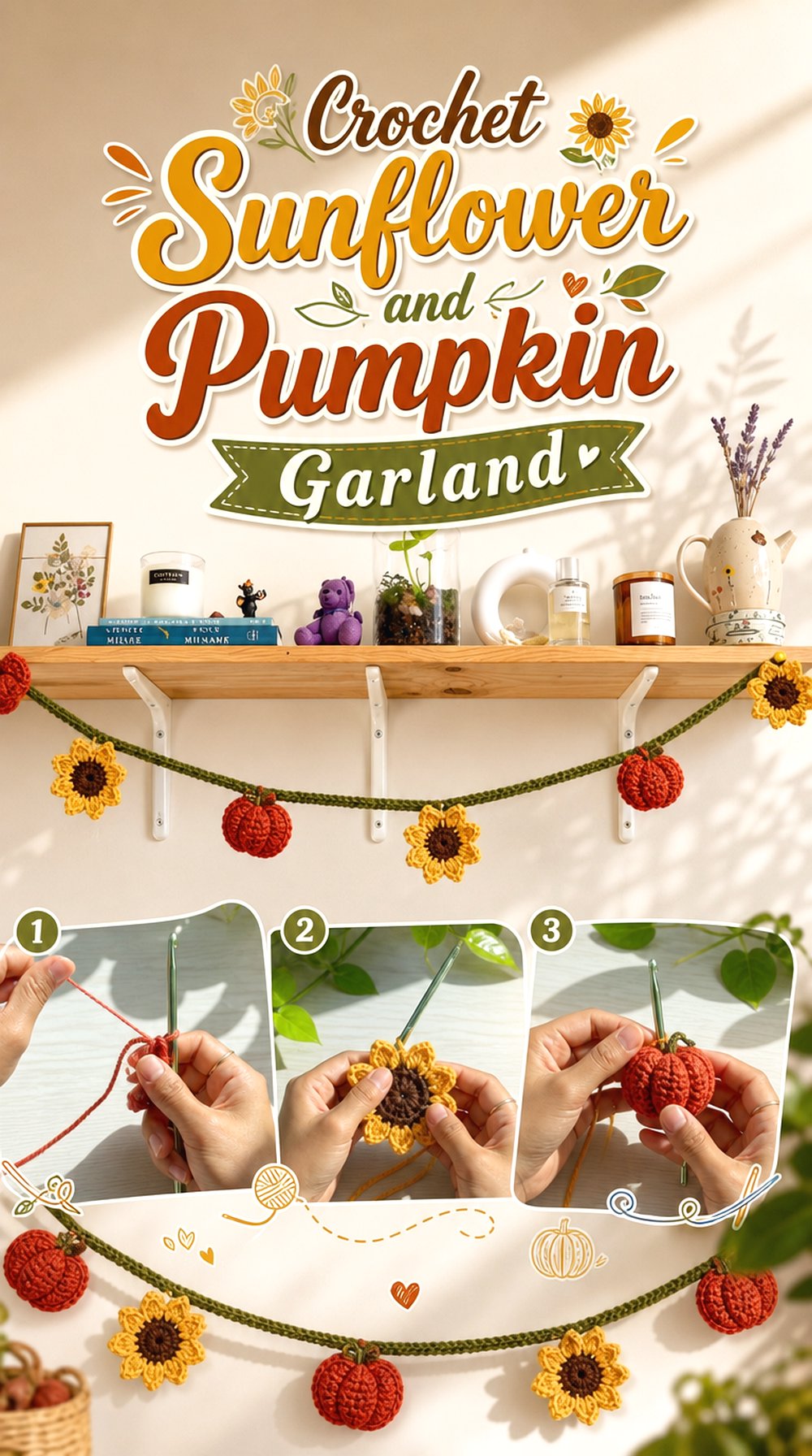 Crochet Sunflower and Pumpkin Garland