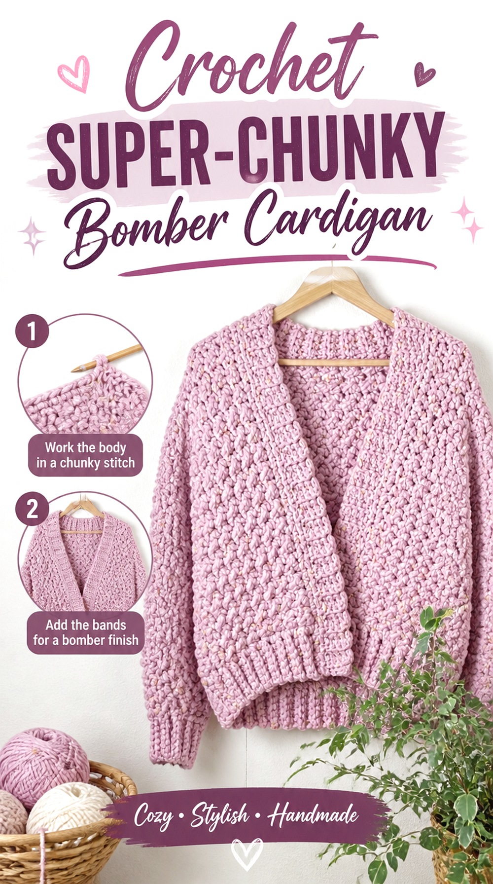 Crochet Super Chunky Bomber Cardigan
