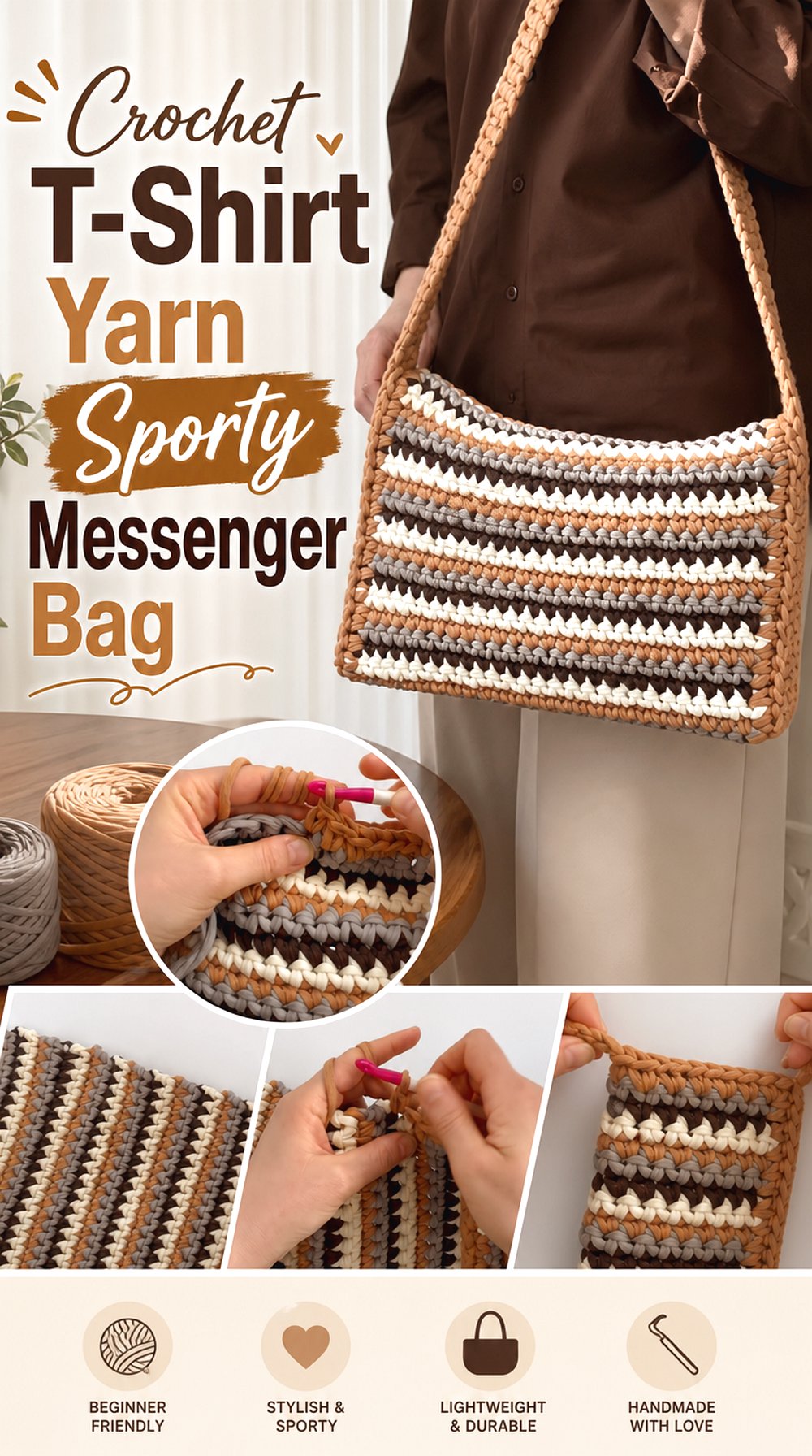 Crochet T Shirt Yarn Sporty Messenger Bag