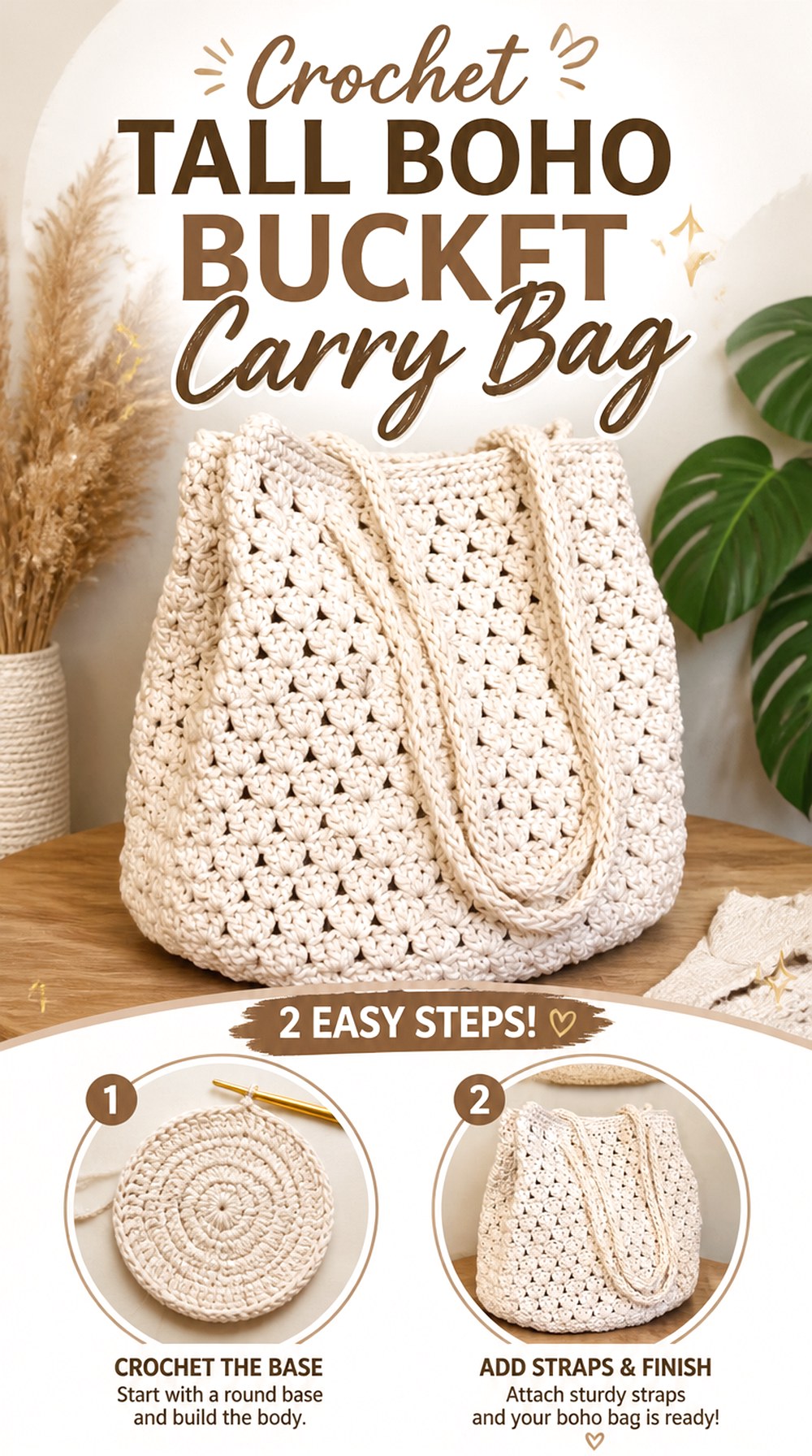 Crochet Tall Boho Bucket Carry Bag