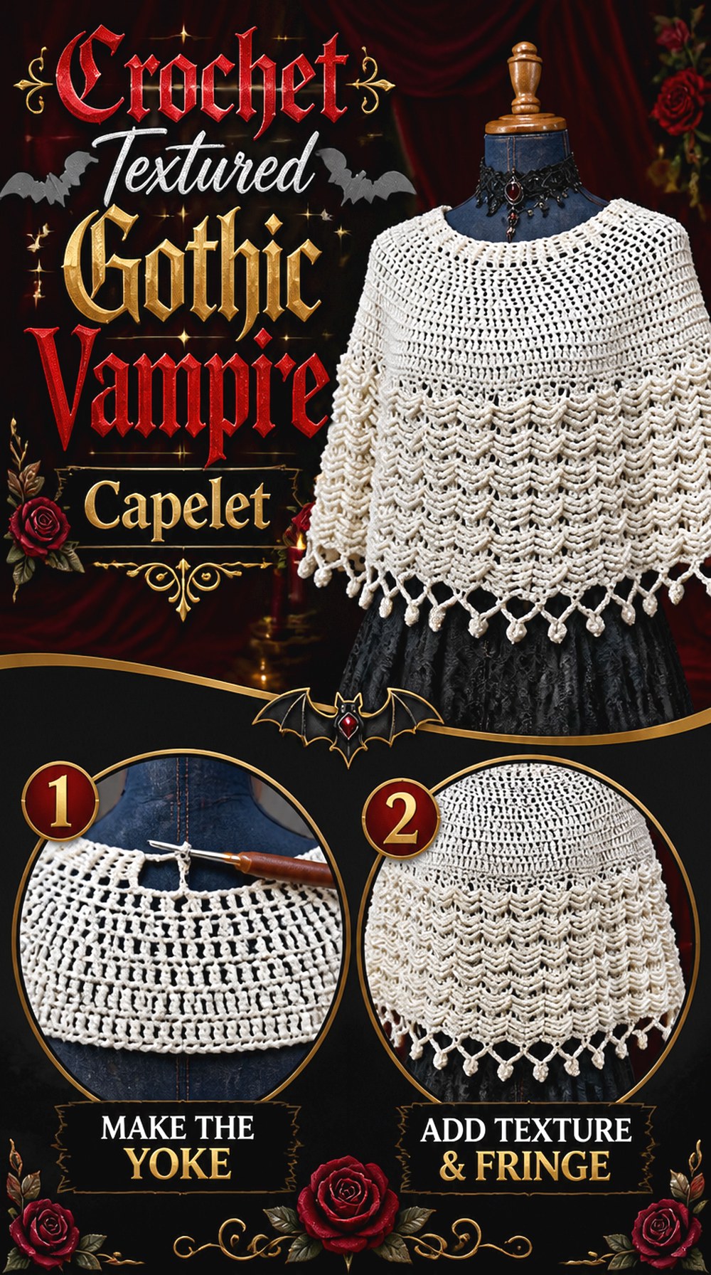 Crochet Textured Gothic Vampire Capelet