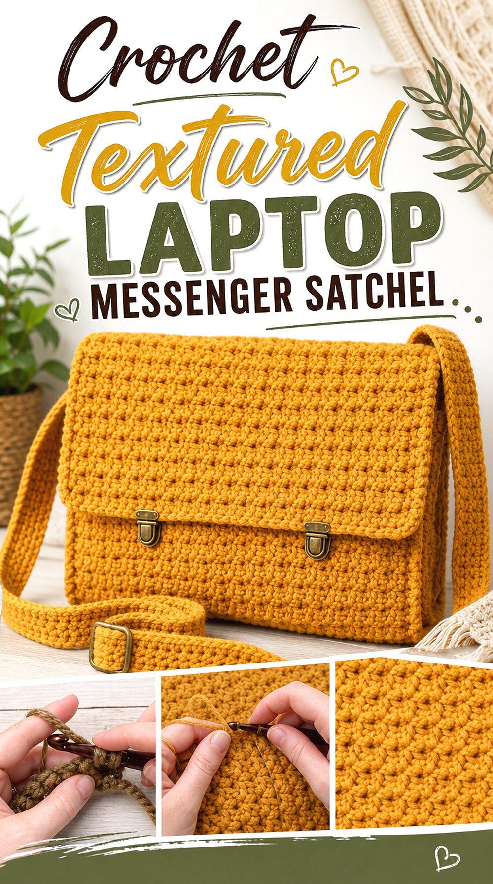 Crochet Textured Laptop Messenger Satchel