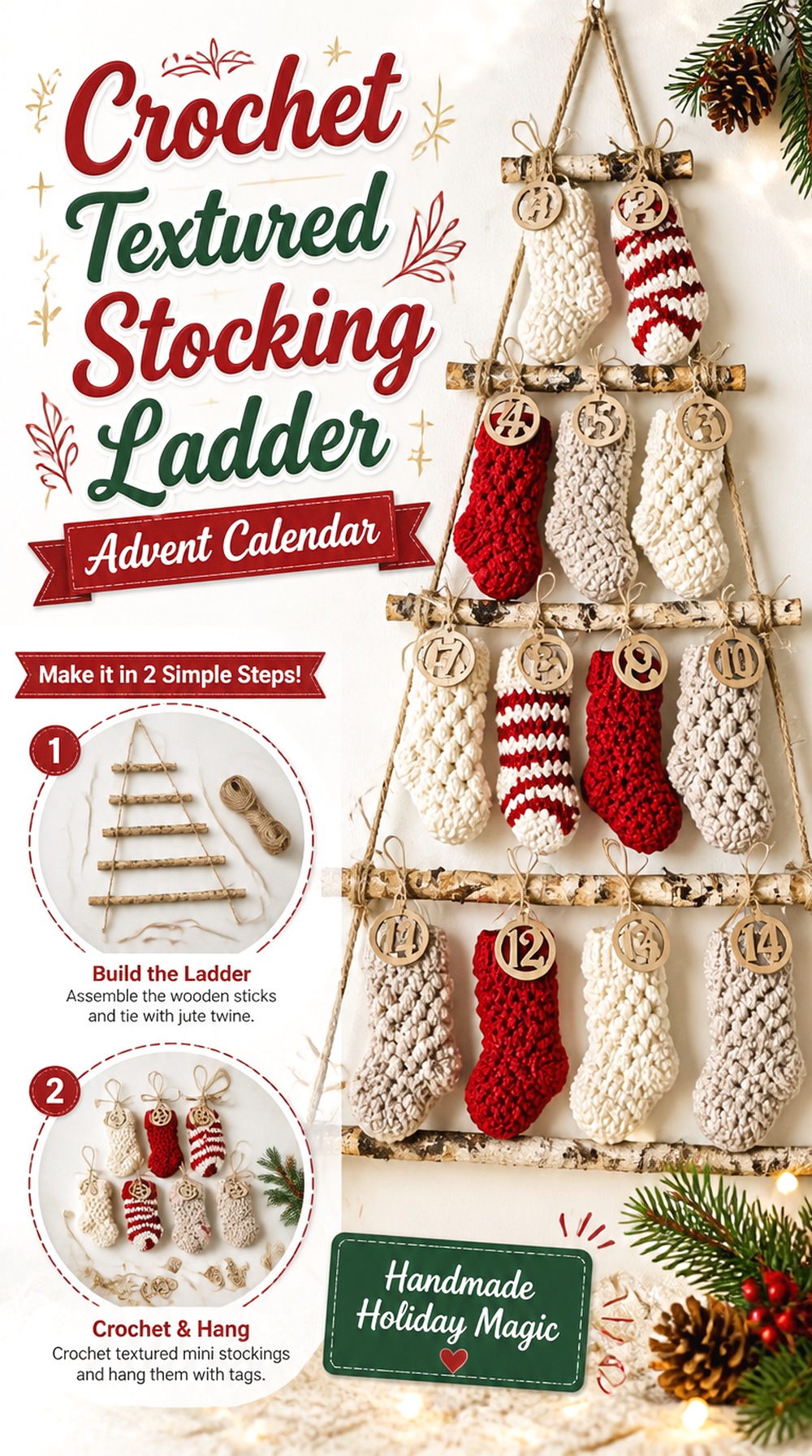 Crochet Textured Stocking Ladder Advent Calendar