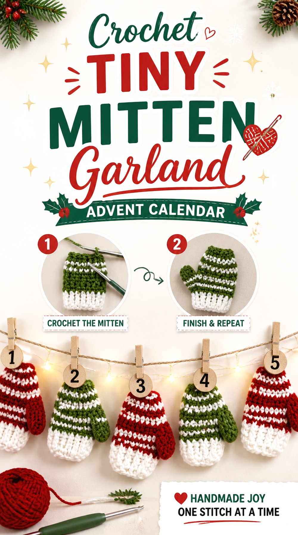 Crochet Tiny Mitten Garland Advent Calendar