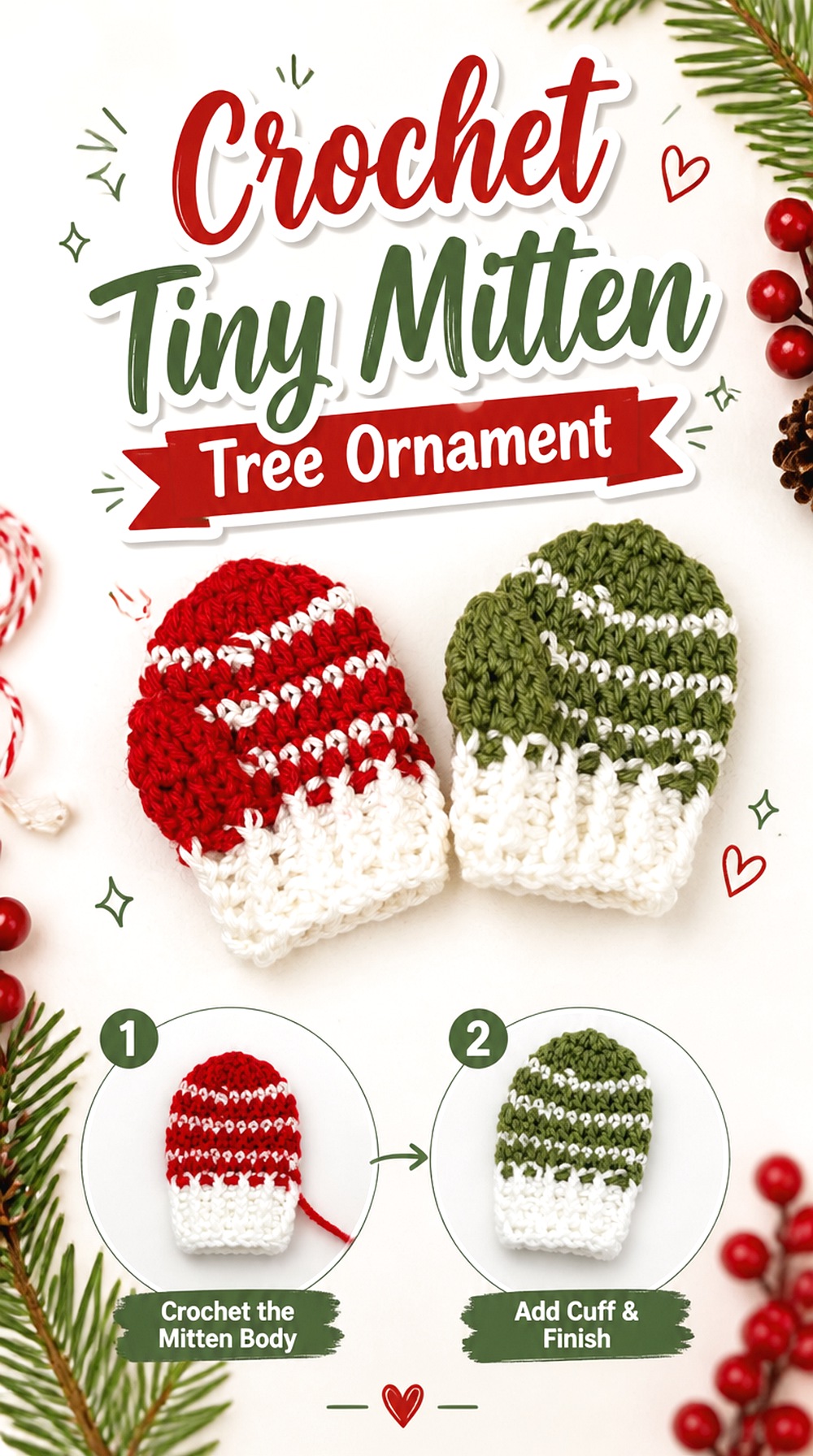 Crochet Tiny Mitten Tree Ornament