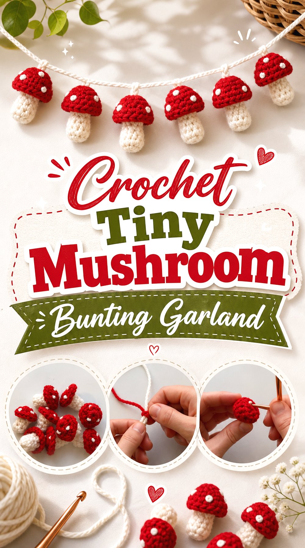 Crochet Tiny Mushroom Bunting Garland