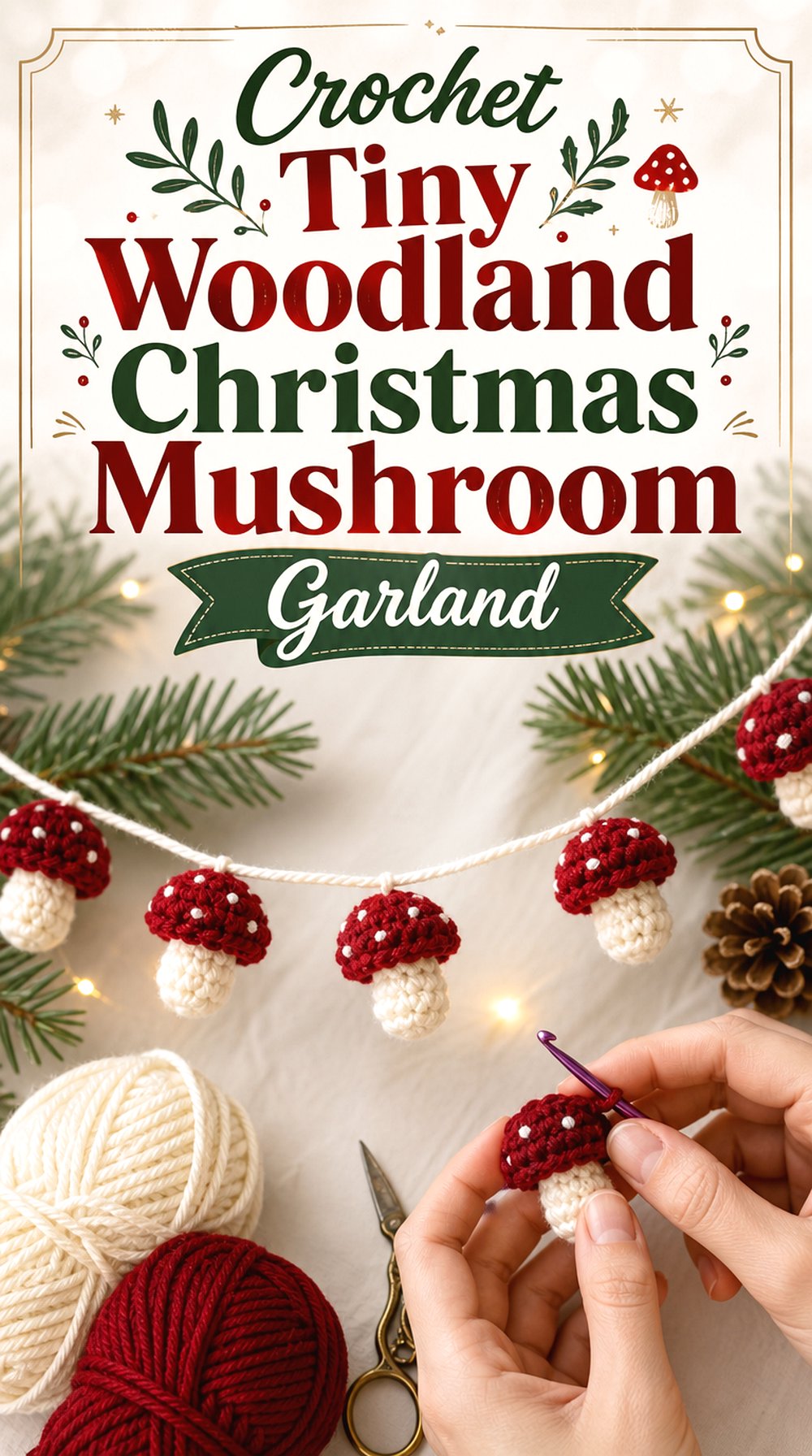 Crochet Tiny Woodland Christmas Mushroom Garland