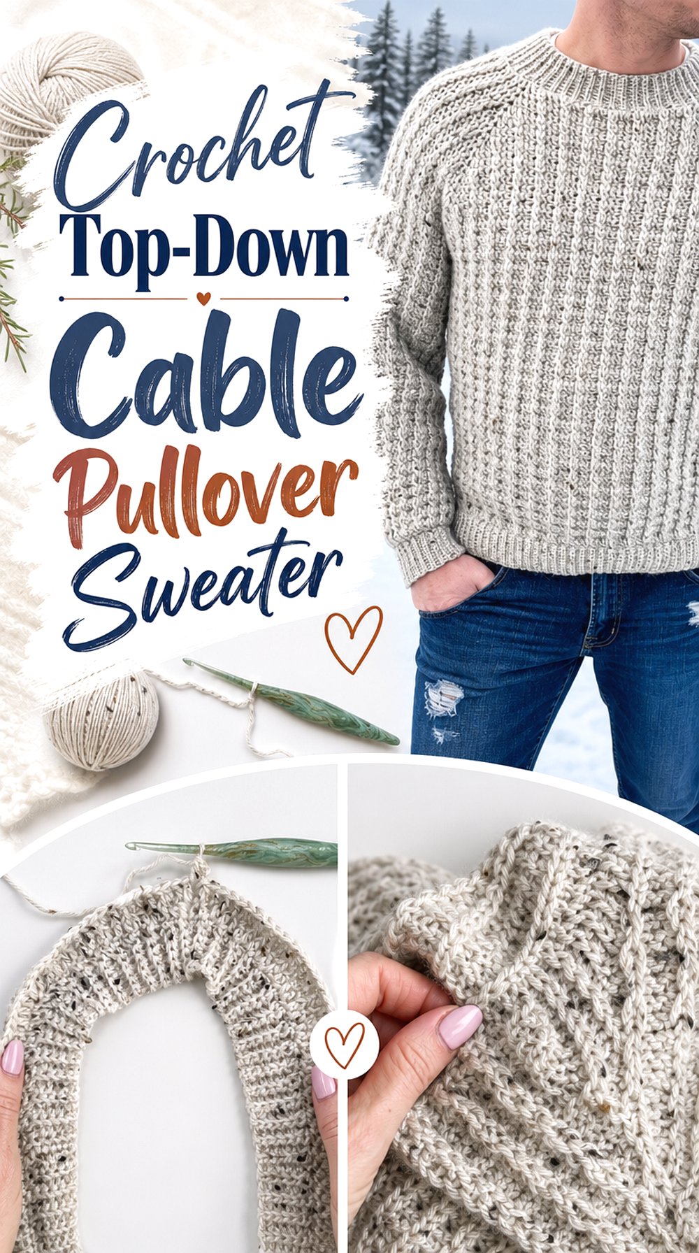 Crochet Top Down Cable Pullover Sweater