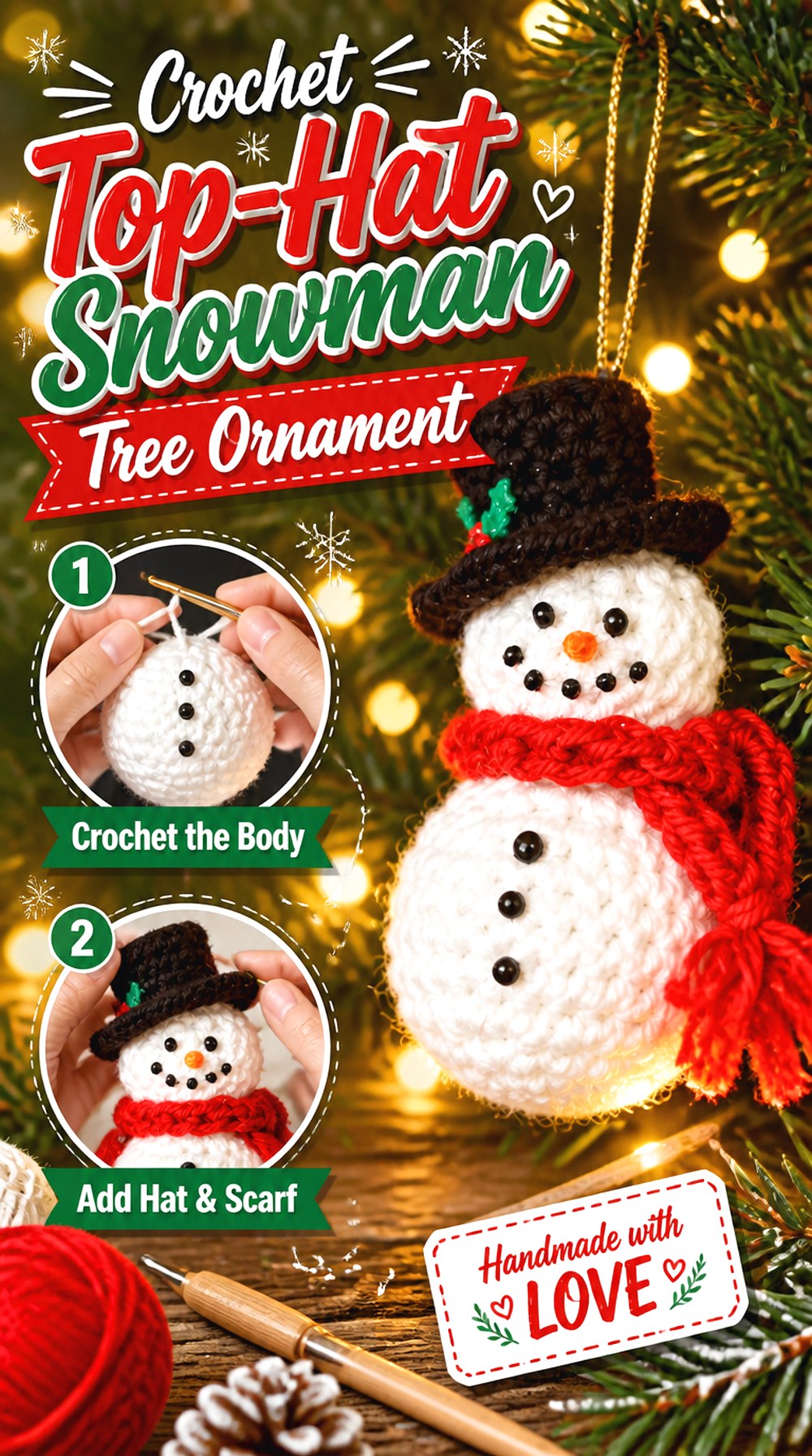 Crochet Top Hat Snowman Tree Ornament