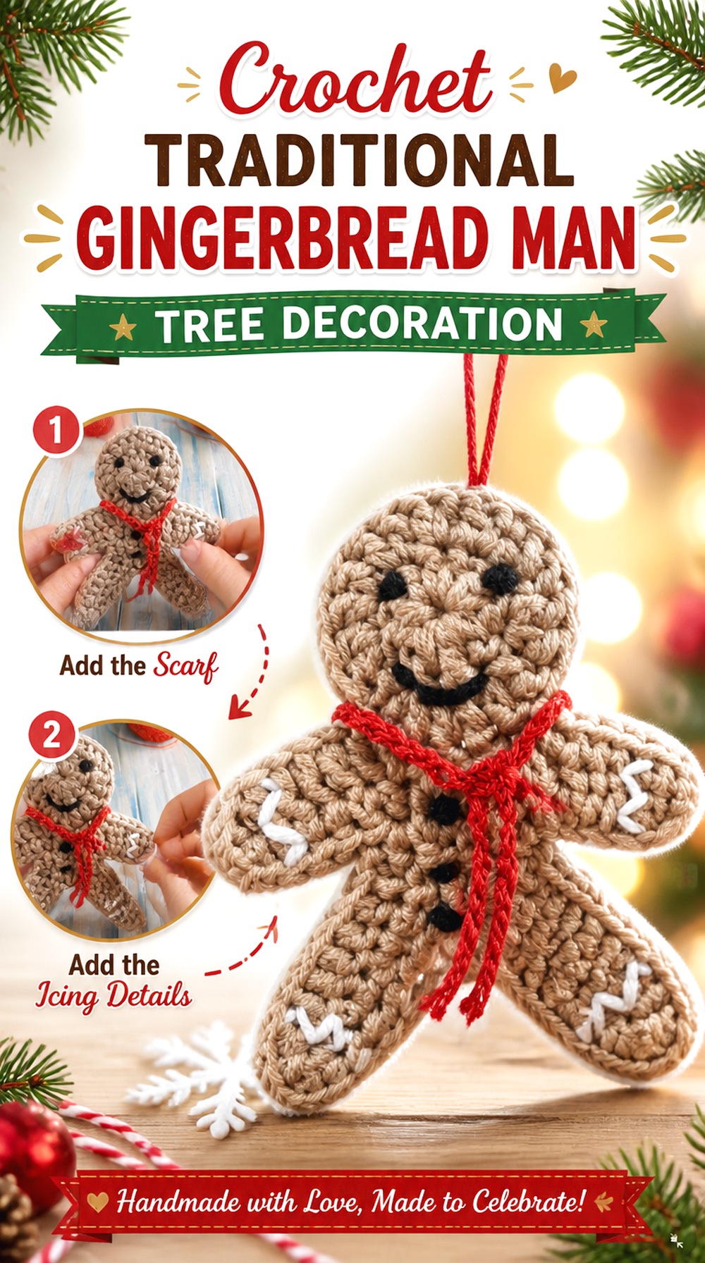 Crochet Traditional Gingerbread Man Tree Decoration