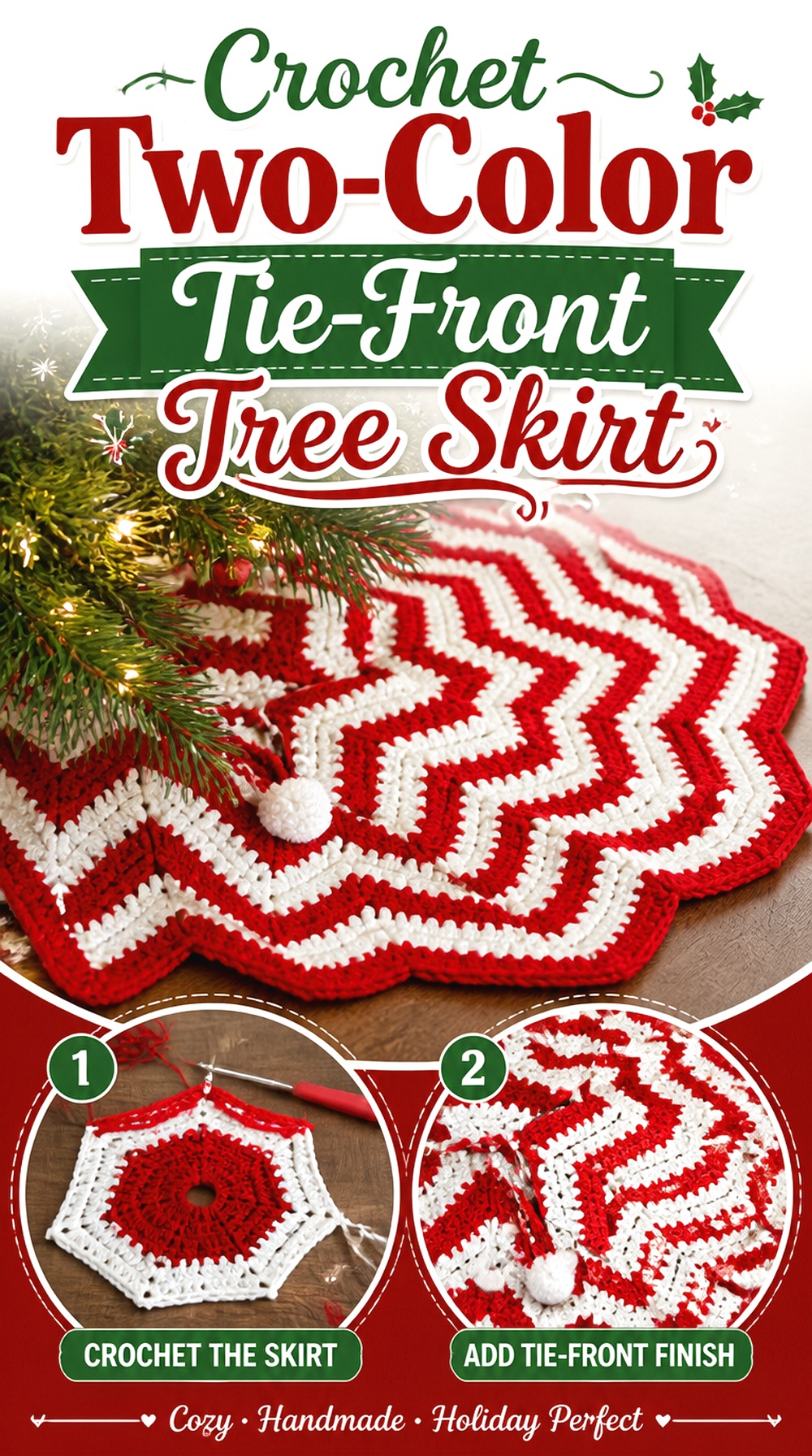 Crochet Two Color Tie Front Tree Skirt