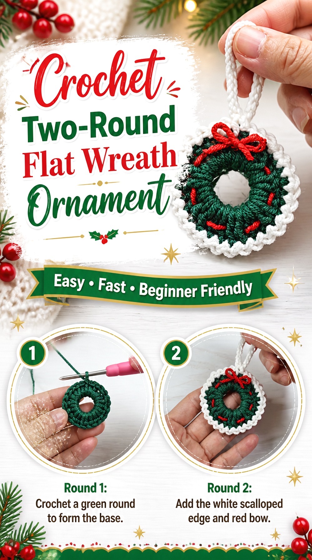 Crochet Two Round Flat Wreath Ornament