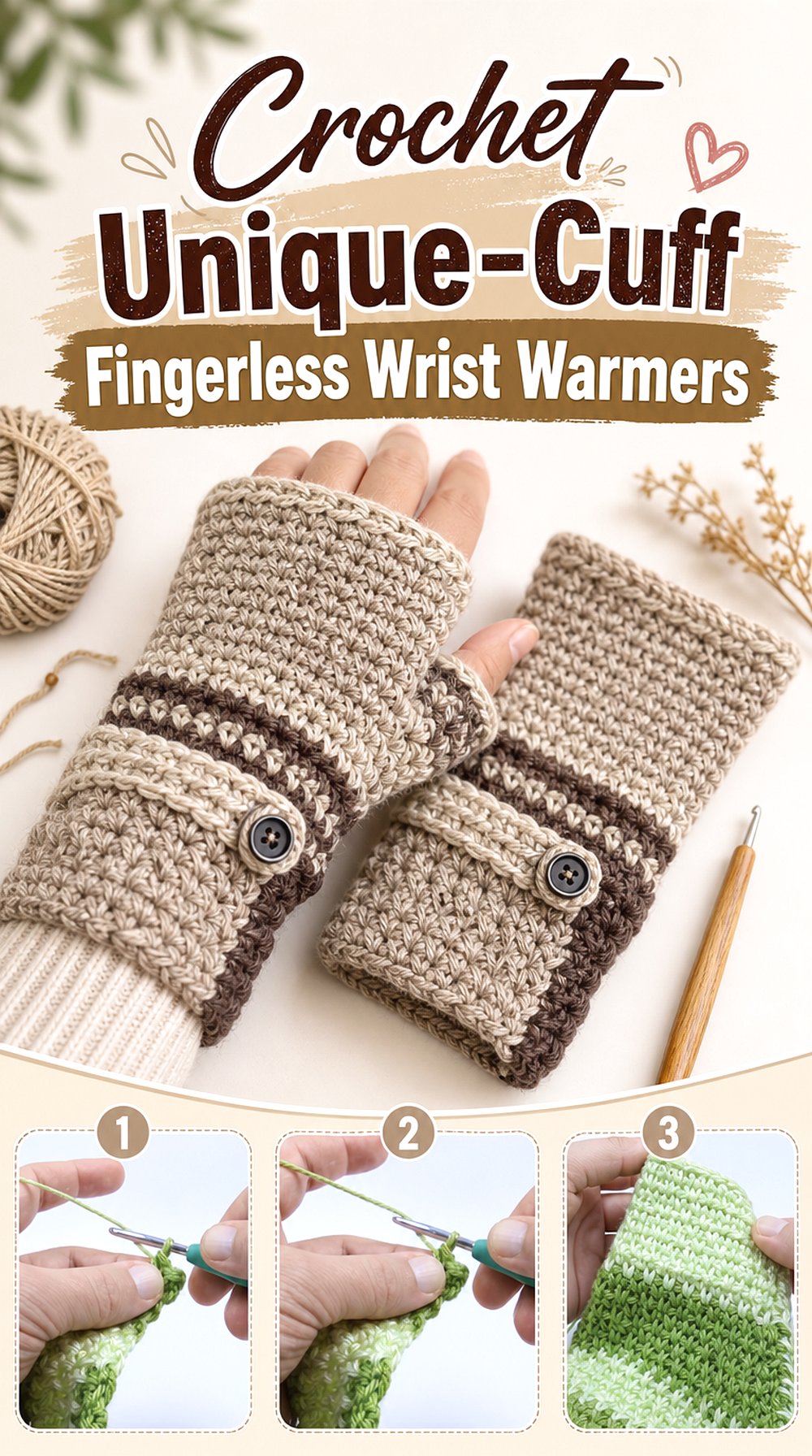 Crochet Unique Cuff Fingerless Wrist Warmers