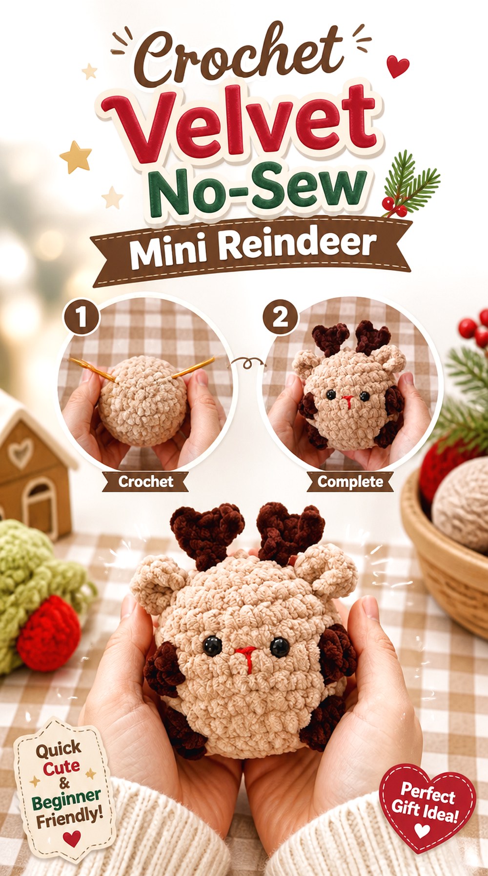 Crochet Velvet No Sew Mini Reindeer