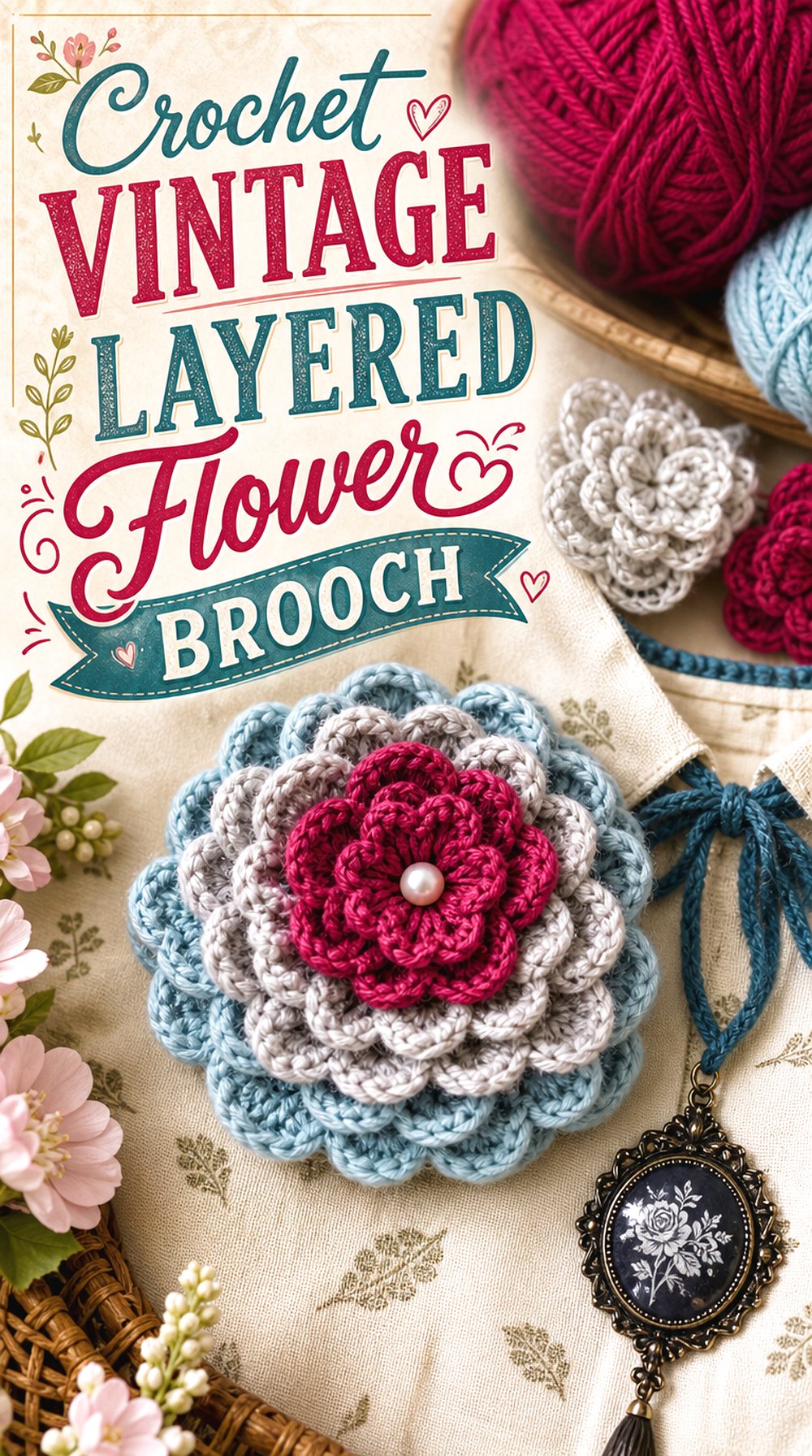 Crochet Vintage Layered Flower Brooch