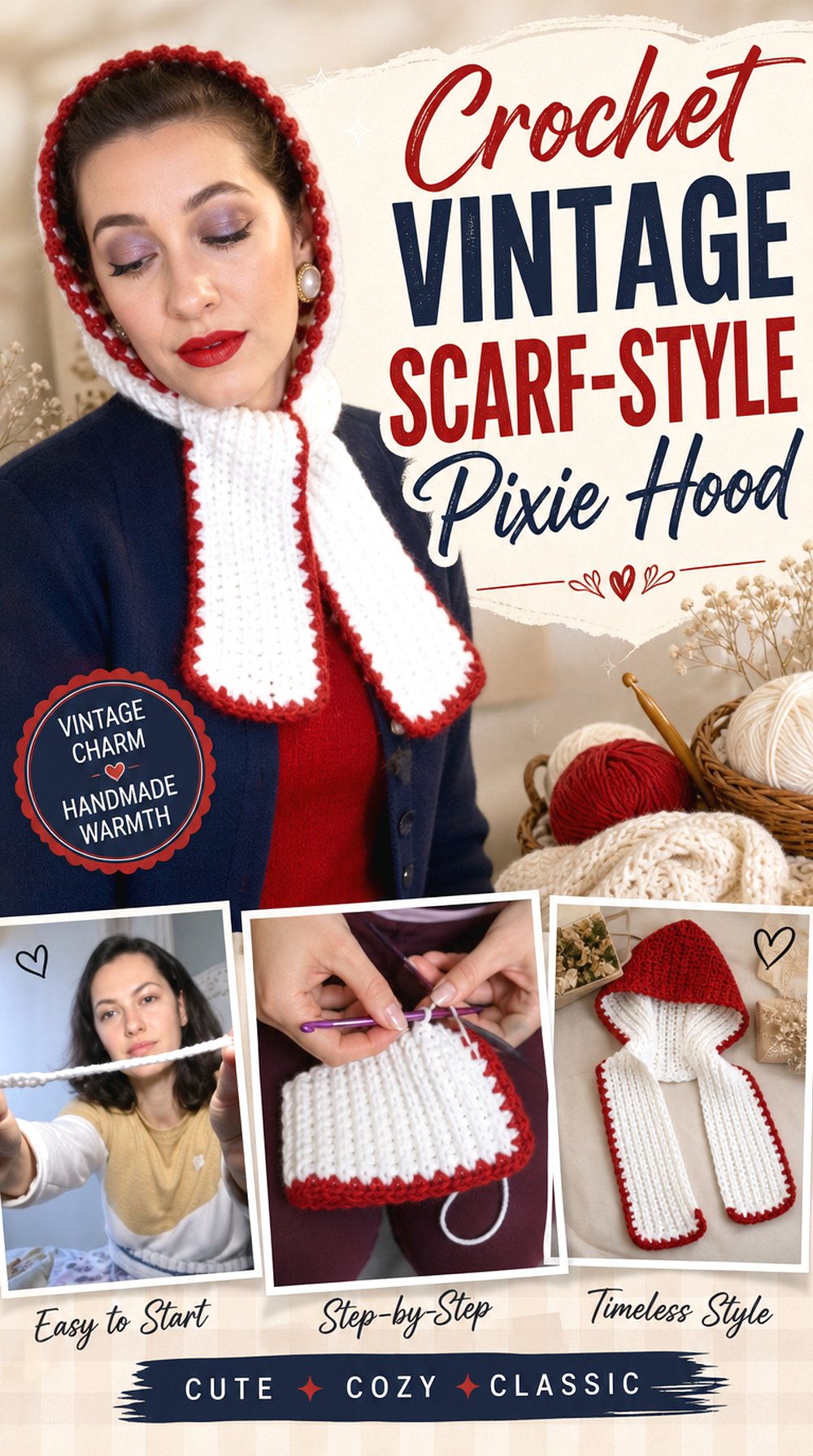 Crochet Vintage Scarf Style Pixie Hood
