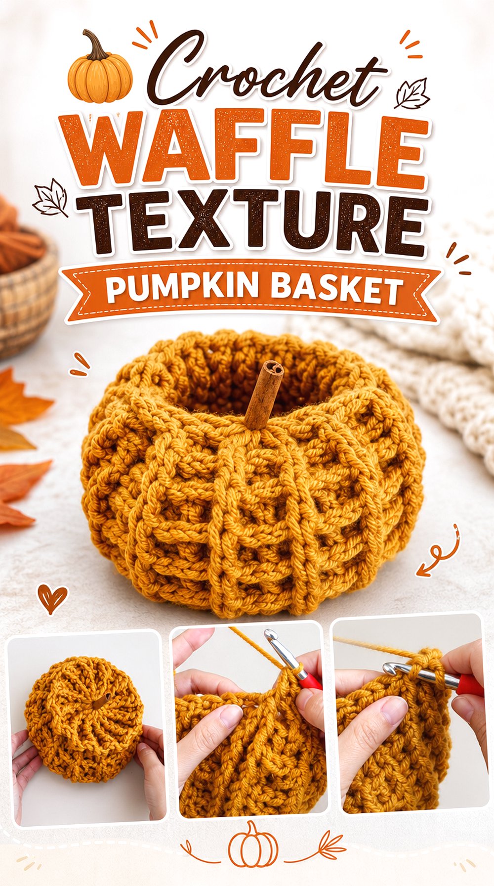 Crochet Waffle Texture Pumpkin Basket