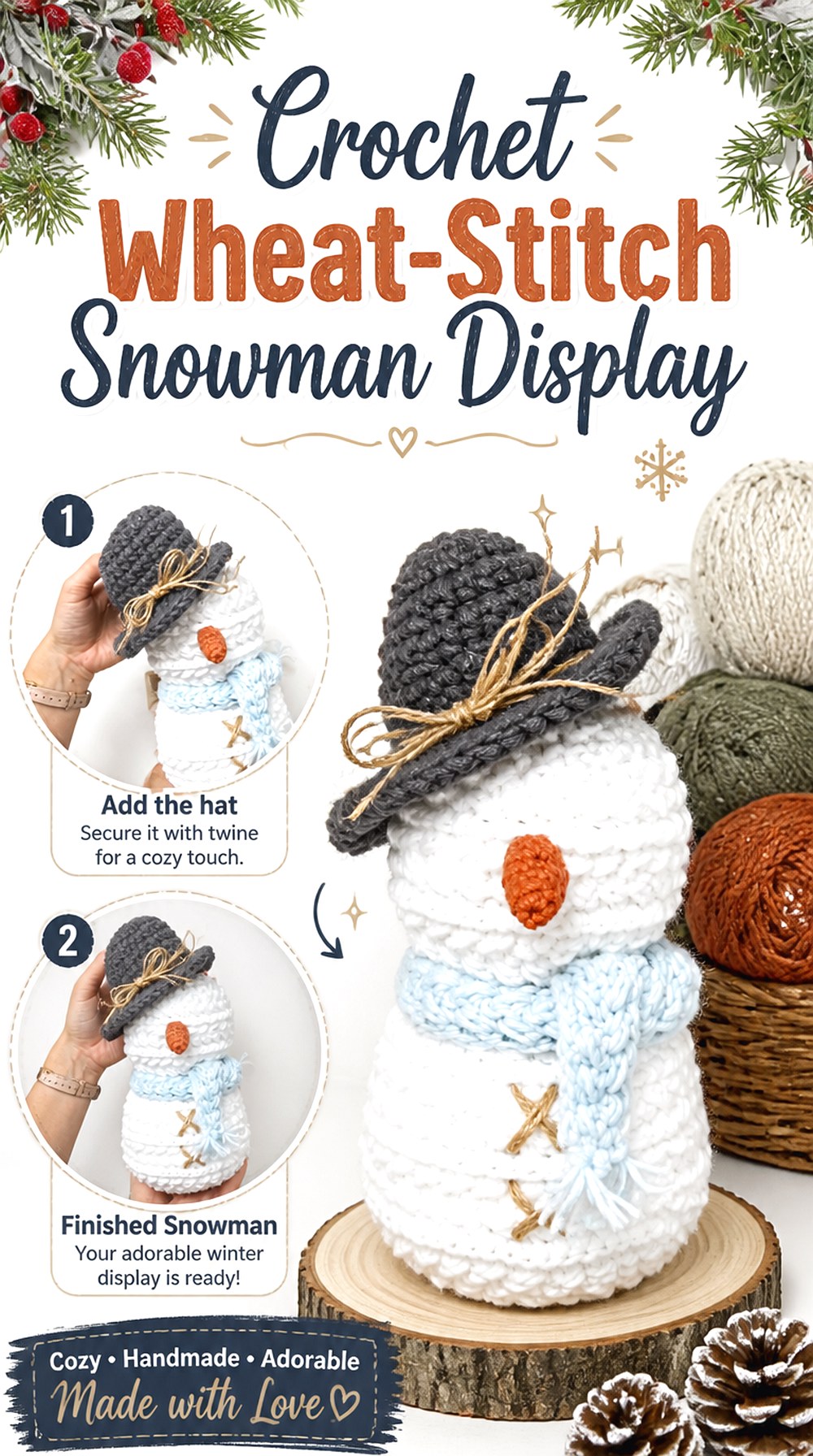 Crochet Wheat Stitch Snowman Display