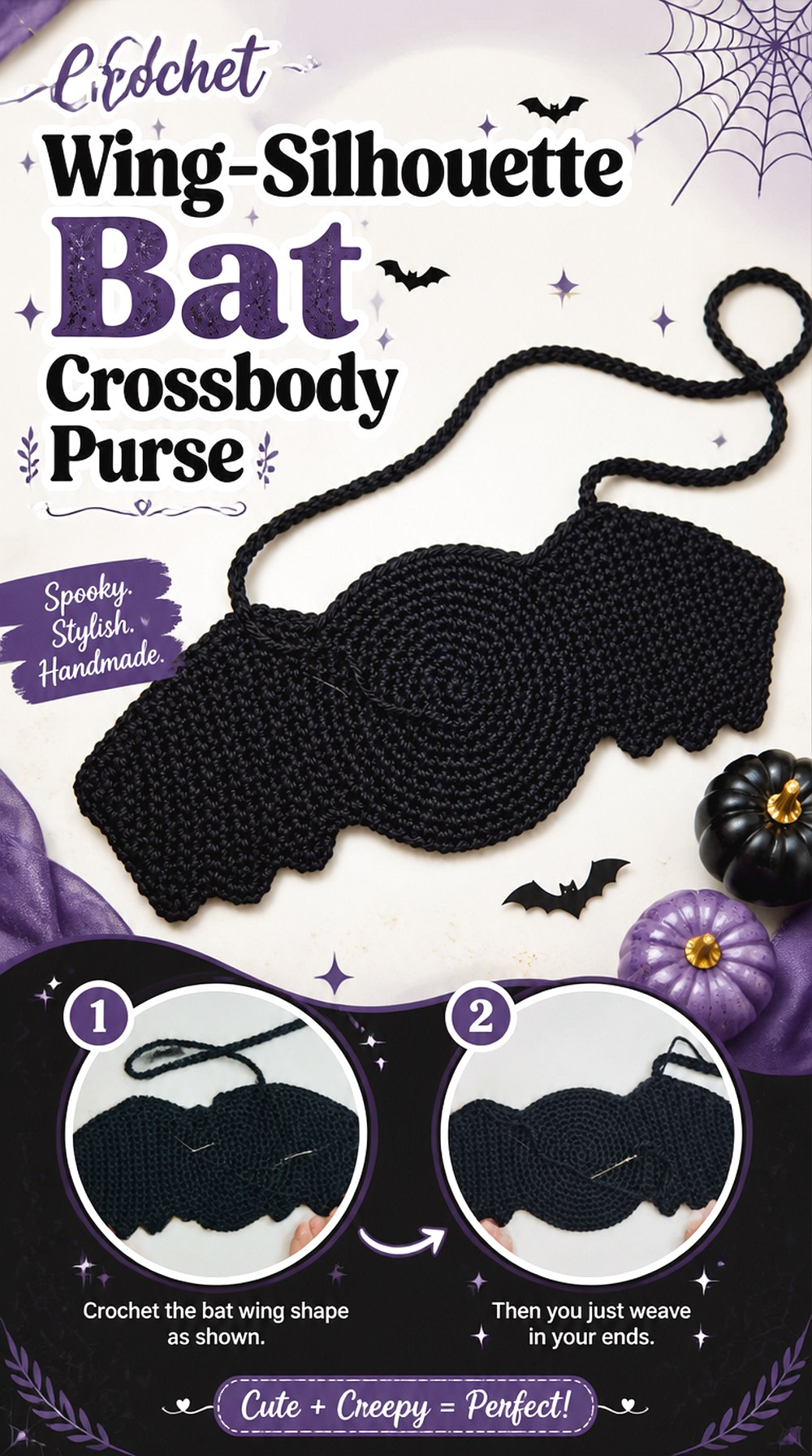 Crochet Wing Silhouette Bat Crossbody Purse