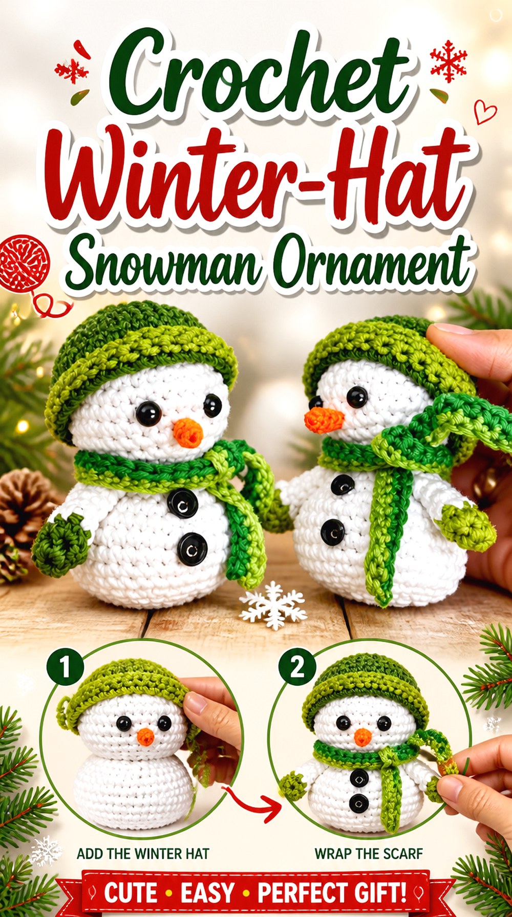 Crochet Winter Hat Snowman Ornament