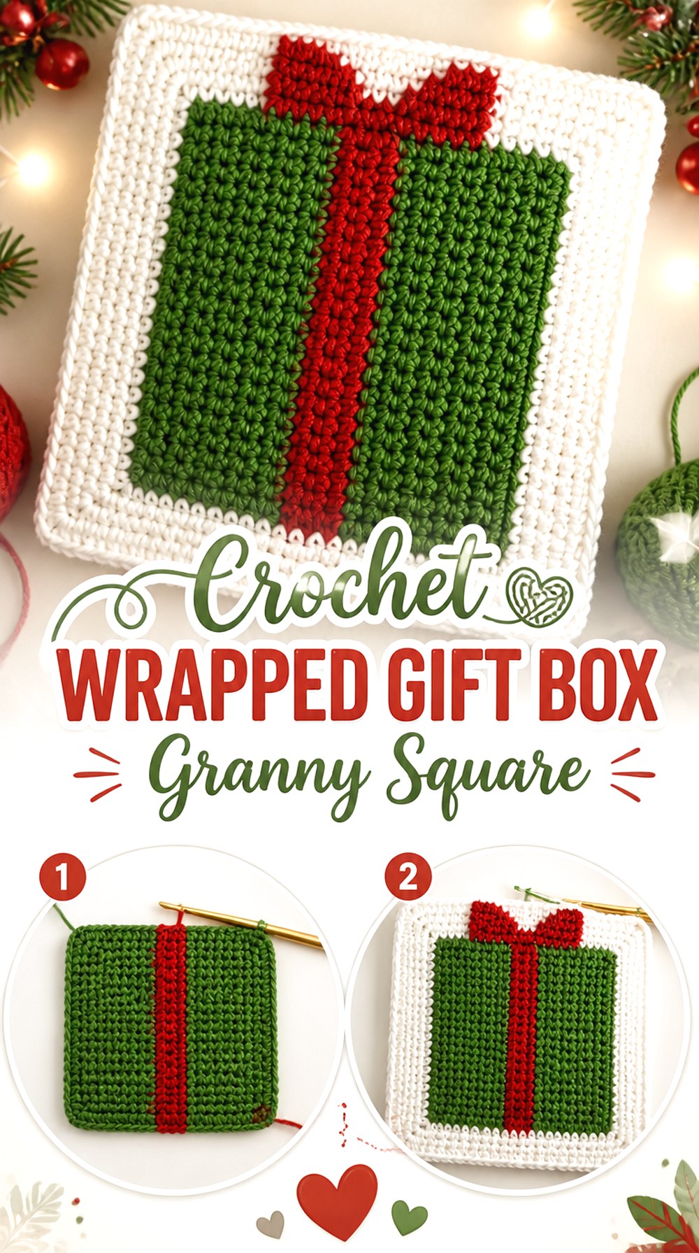Crochet Wrapped Gift Box Granny Square