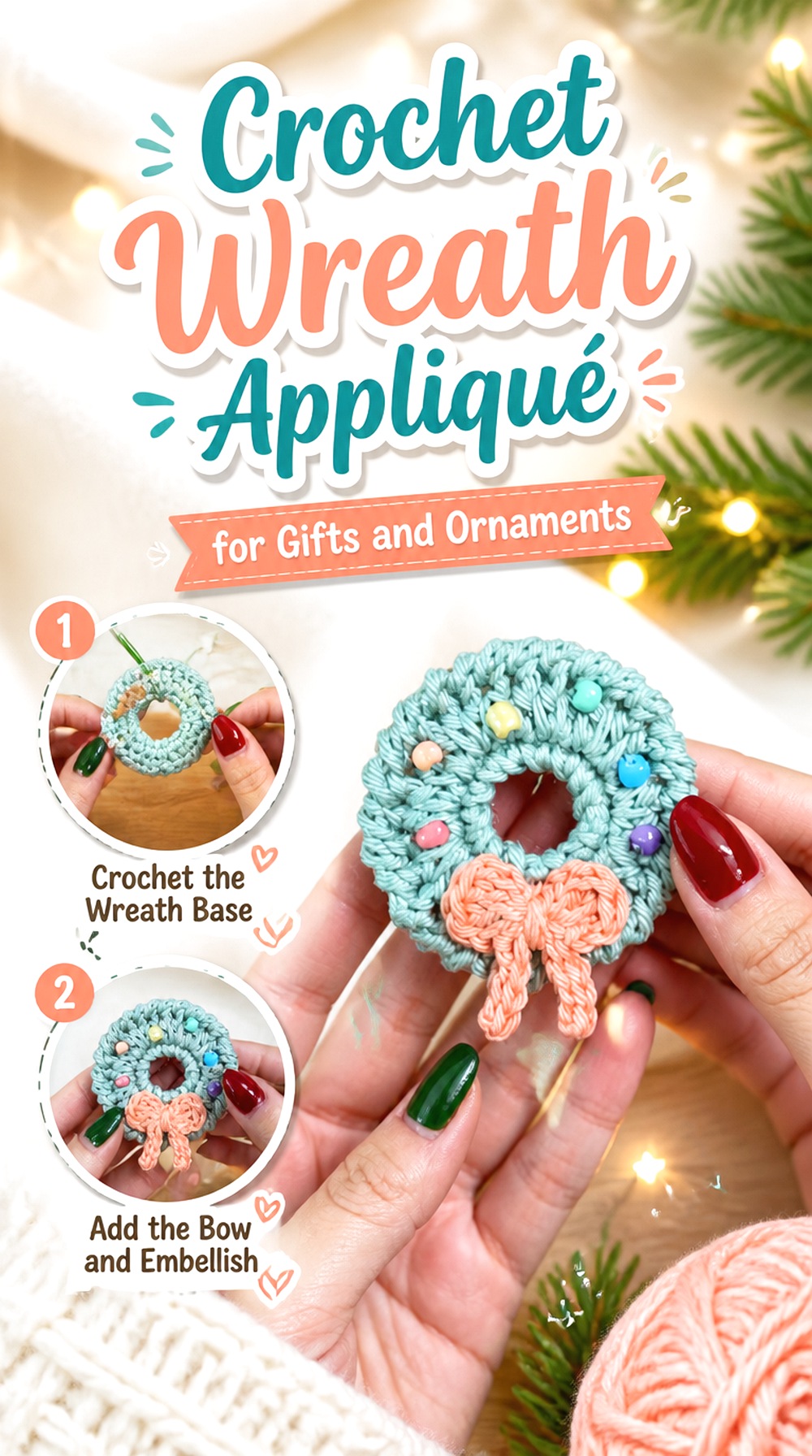 Crochet Wreath Appliqué for Gifts and Ornaments